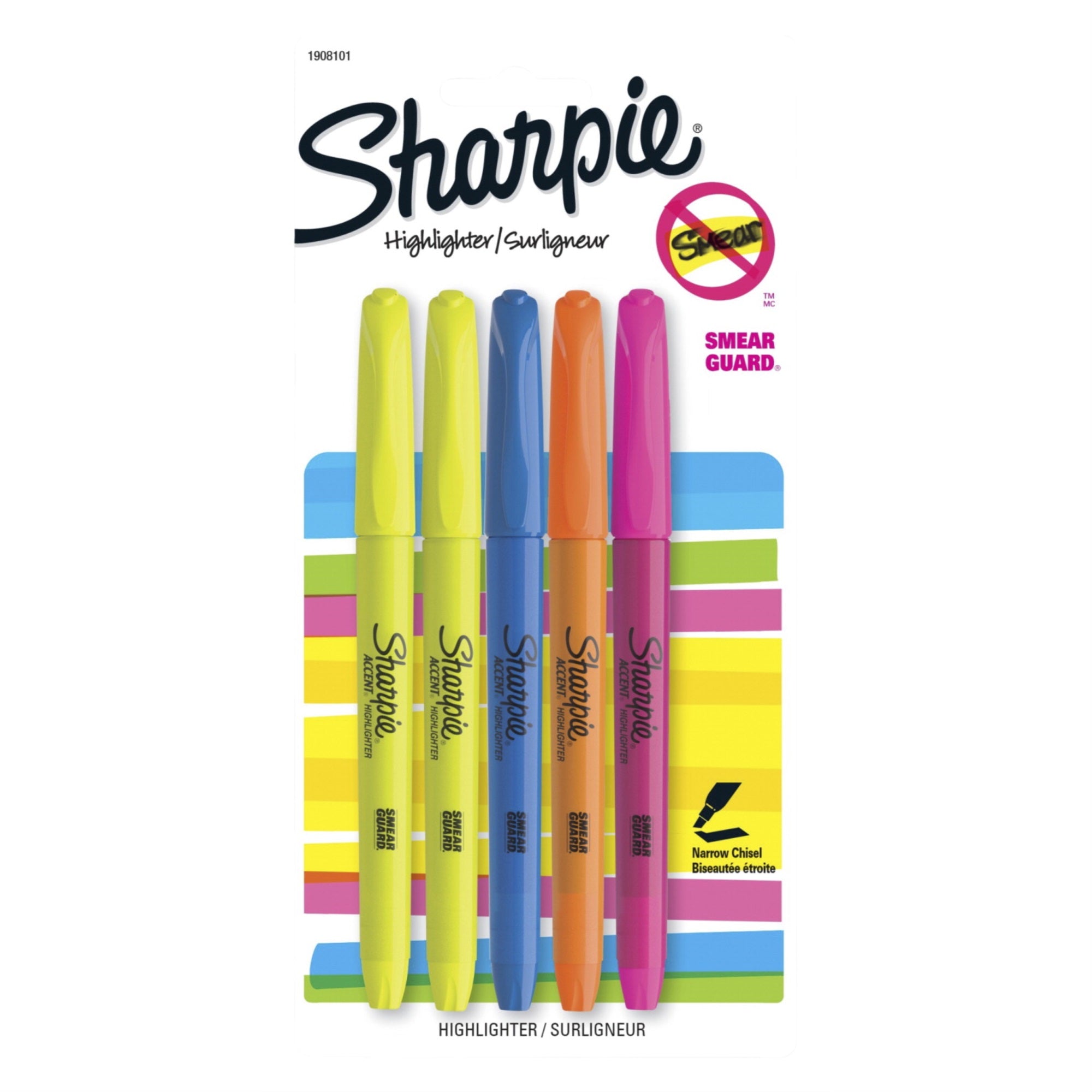 Sharpie Pocket Style Highlighter, Chisel Tip, Assorted Colors, Set Of 5