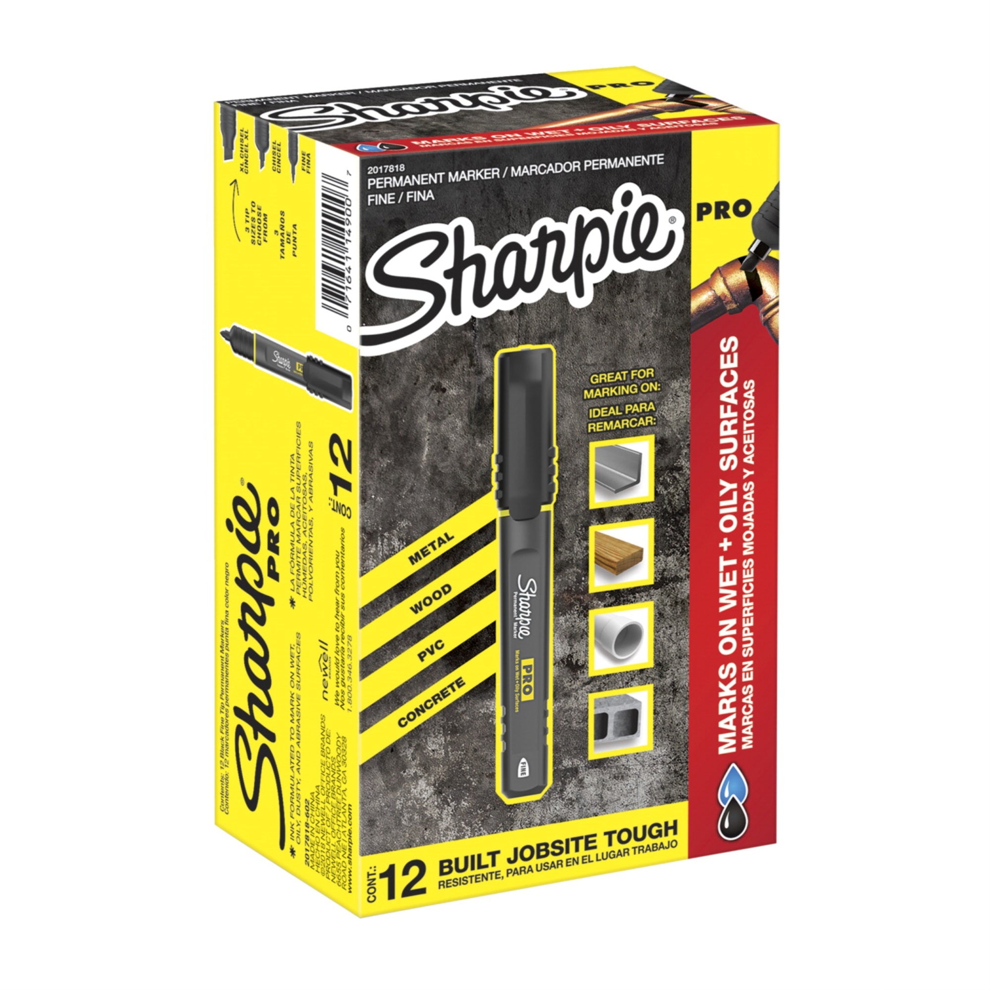 Sharpie Pro Permanent Marker, Fine Tip, Black, Pack Of 12