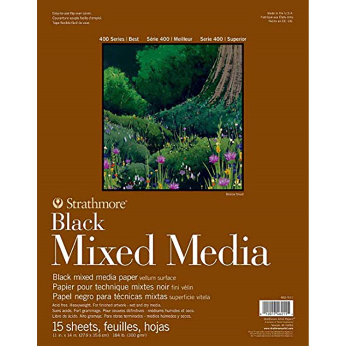 Strathmore 400 Series Mixed Media Pad, 11 X 14 Inches, 184 Lb, Black , 15 Sheets