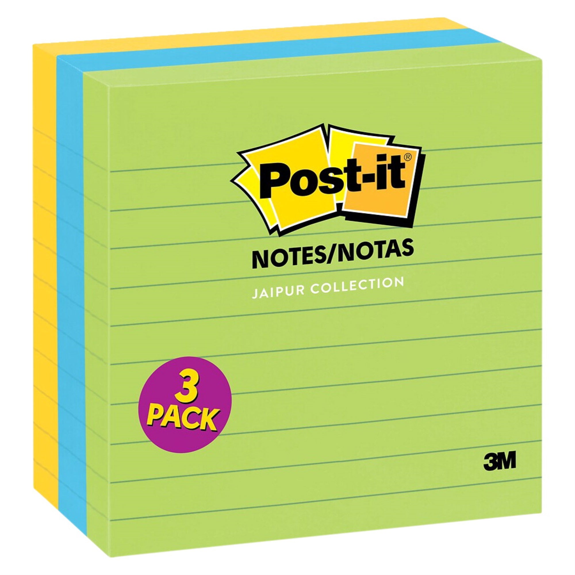 Post-It Jaipur Collection Lined Notes, 4 X 4 Inches, 200 Sheets Per Pad, Pack Of 3