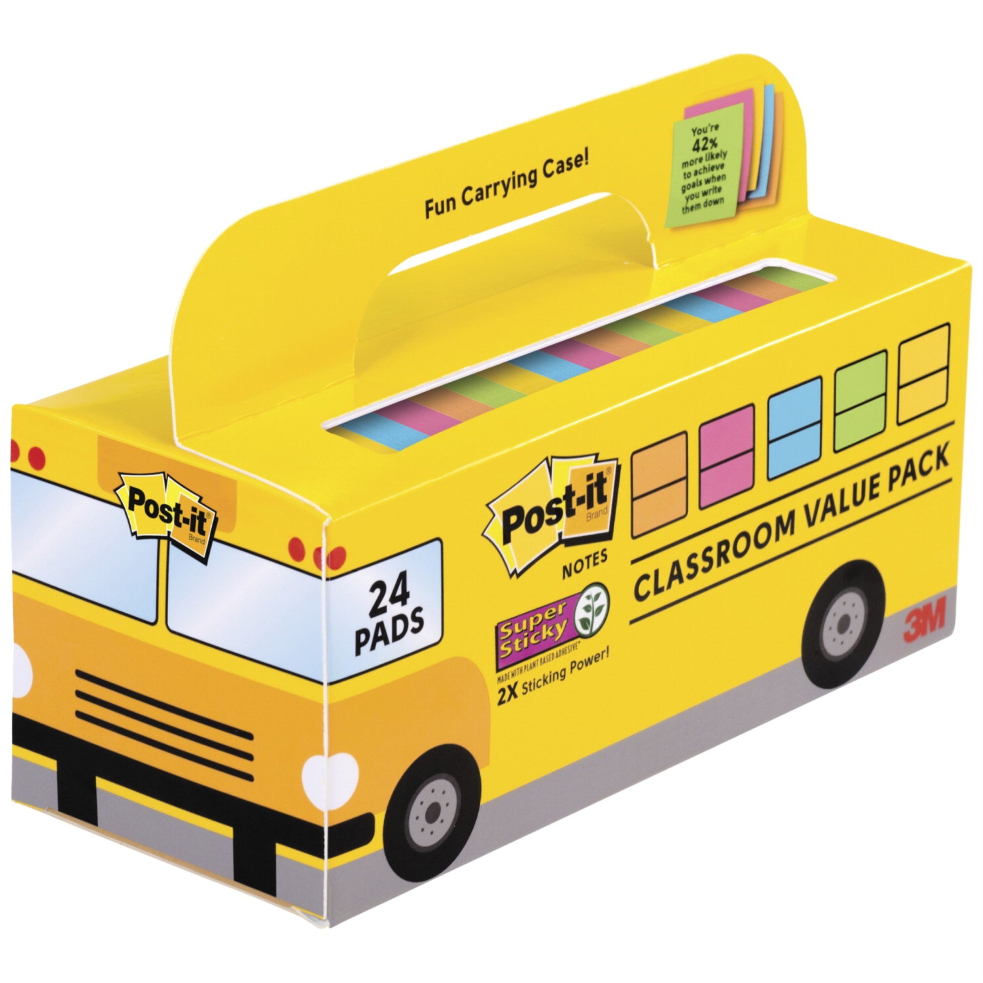 Post-It Super Sticky Notes Bus Pack, 3 X 3 Inches, Assorted, Pack Of 24