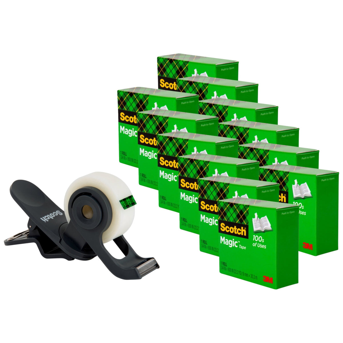 Scotch Clip Tape Dispenser With 12 Rolls Of 0.75 X 350 Inch Tape