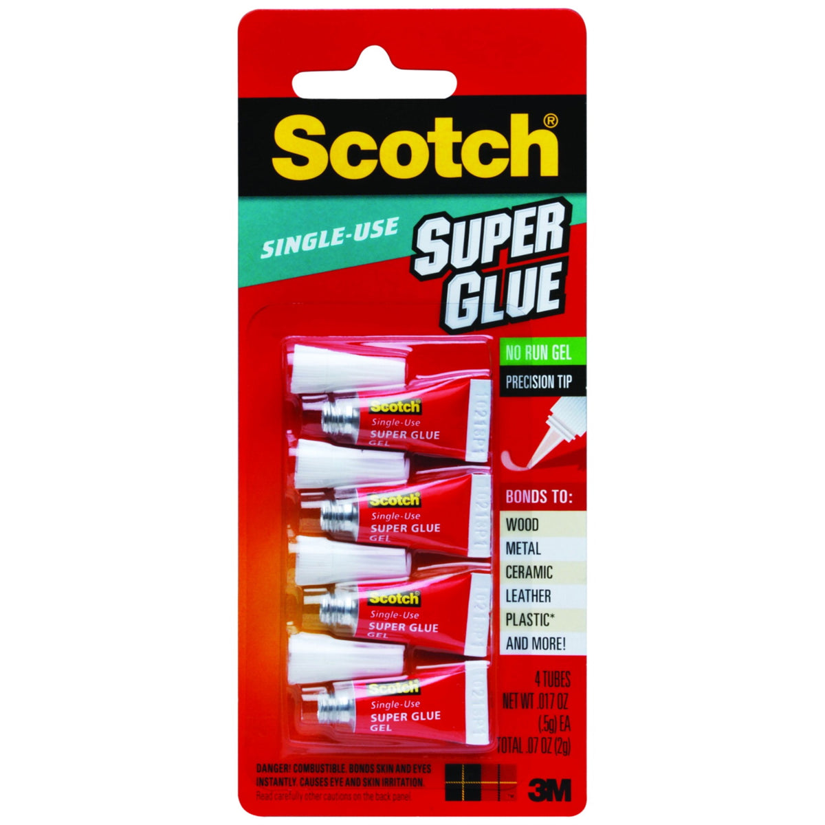 Scotch Super Glue Gel, Single Use, Pack Of 4