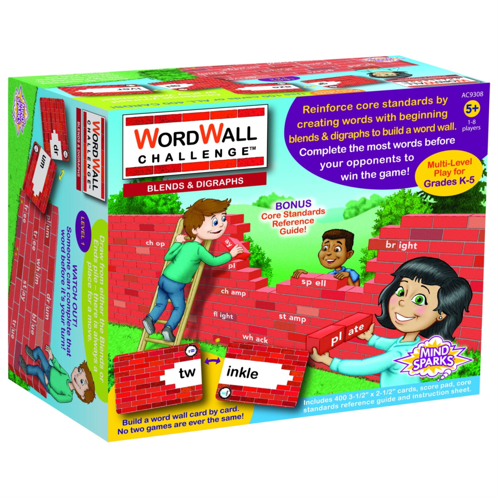 Mind Sparks Wordwall Challenge&Trade; Card Game Blends &Amp; Digraphs