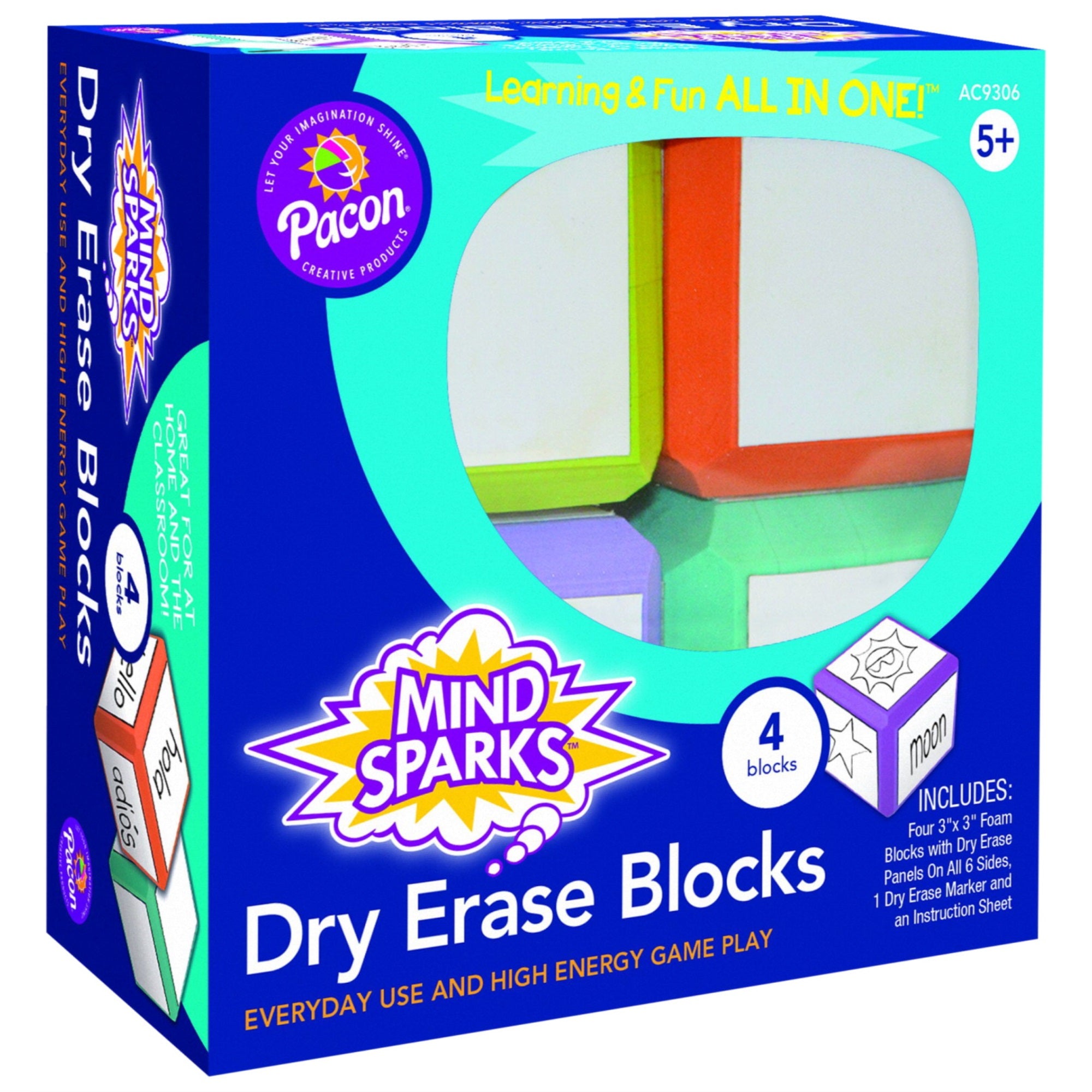 Mind Sparks  Dry Erase Blocks, Assorted Colors,  3 X 3 Inches, 4 Blocks