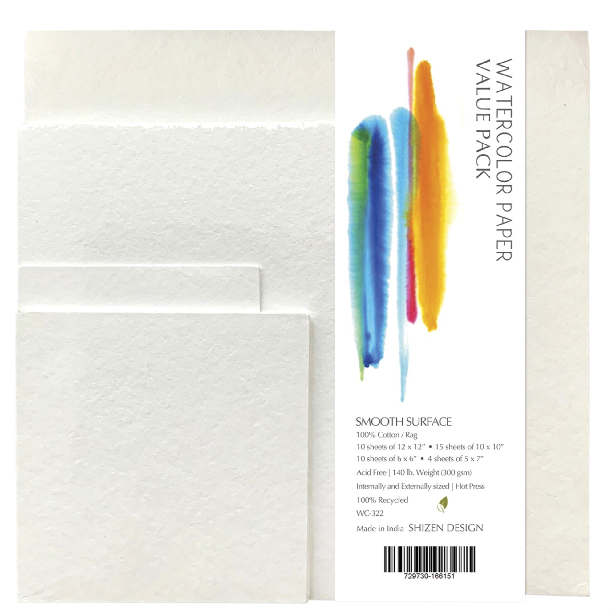 Shizen Design Watercolor Paper Value Pack, 140 Lb, White, 39 Sheets