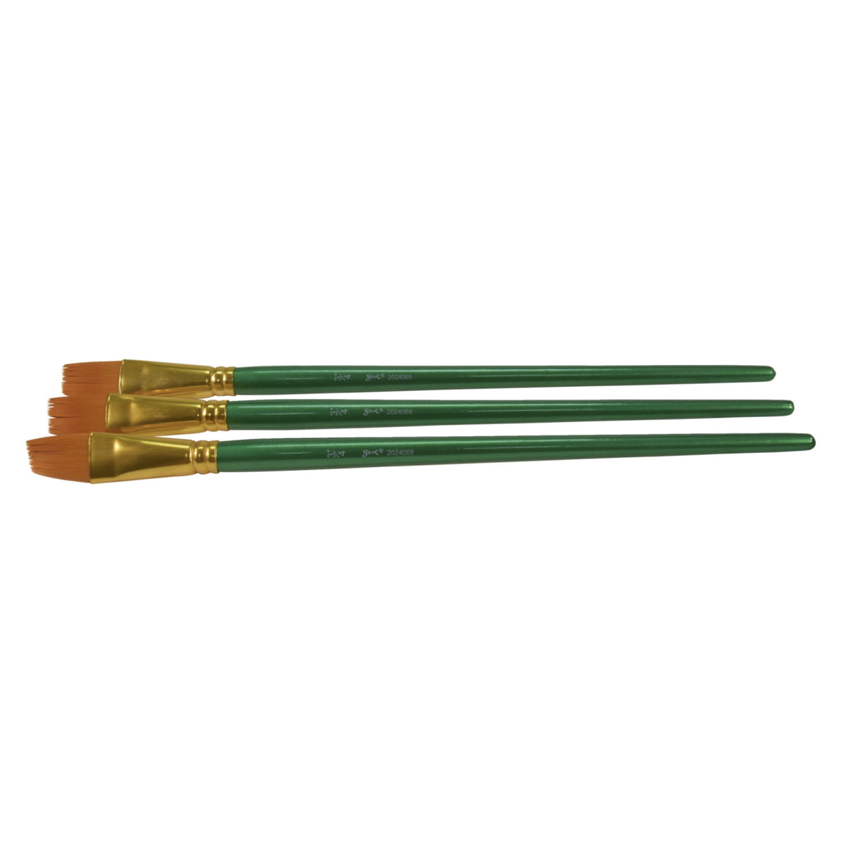 Sax Optimum Golden Synthetic Taklon Long Handle Brushes Paint Brushes, Flat, 3/4 Inch, Pack Of 3