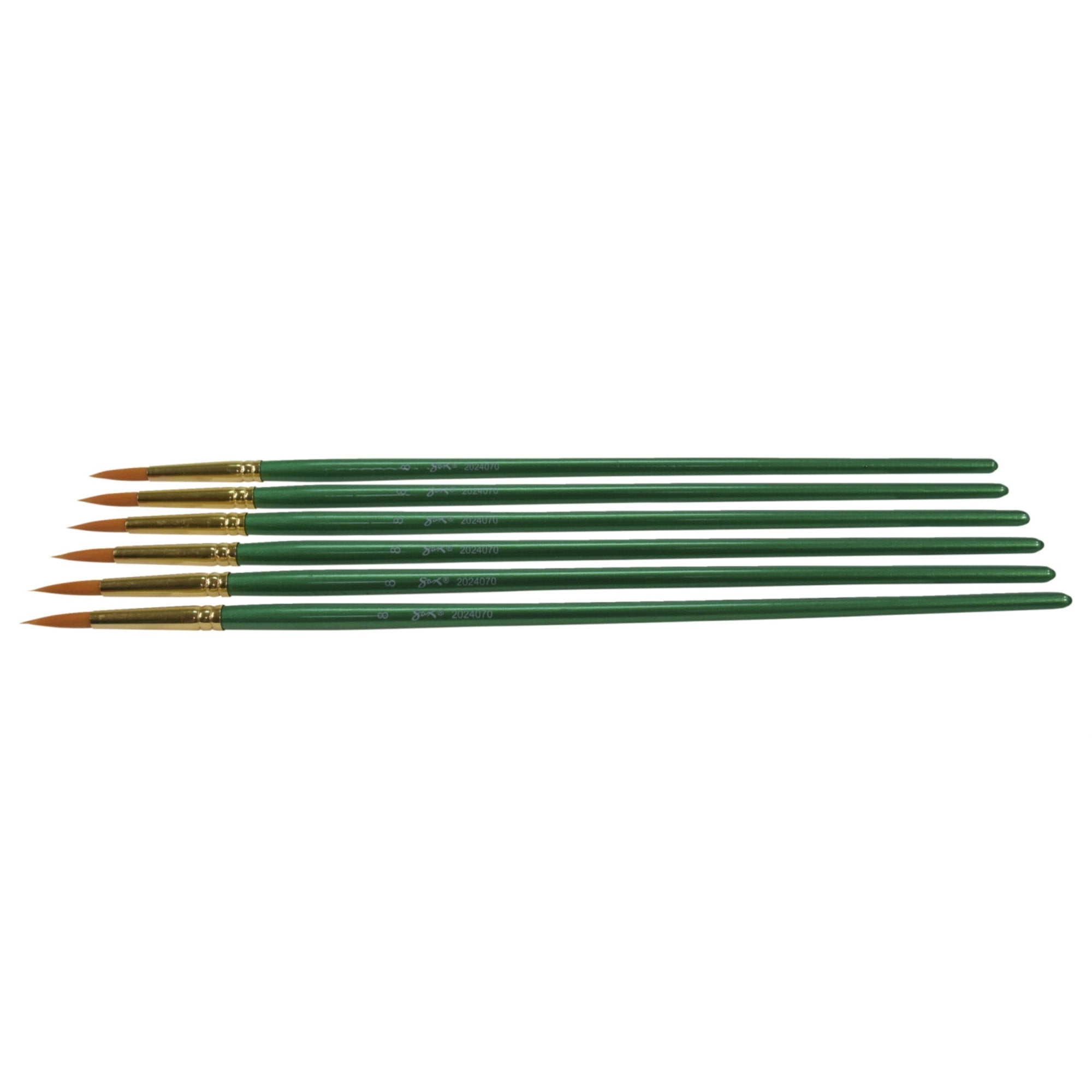 Sax Optimum Golden Synthetic Taklon Long Handle Paint Brushes, Round, Size 8, Pack Of 6