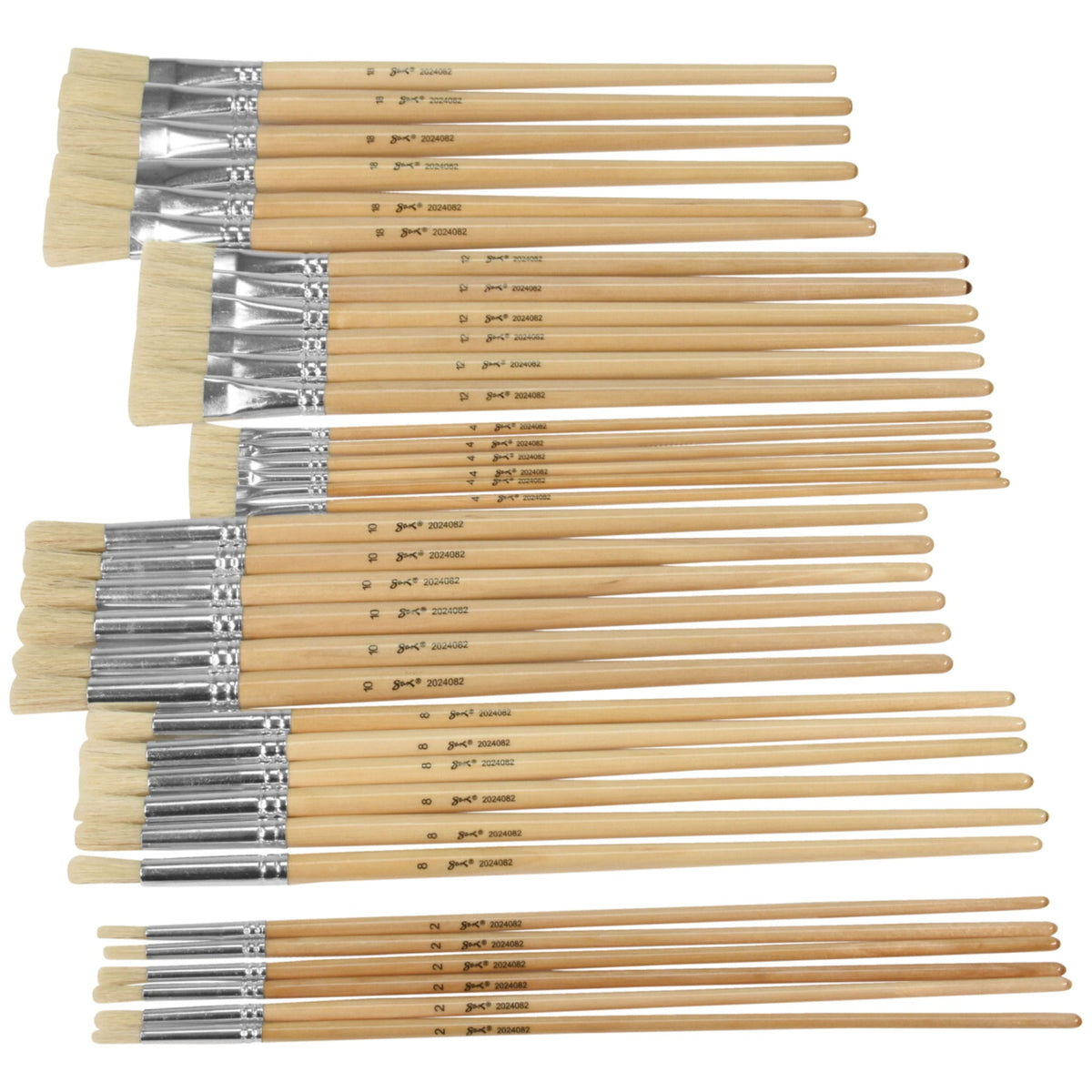 Sax Olympia Interlocked Hog Hair Bristle Long Handle Paint Brushes, Assorted Sizes, Set Of 36