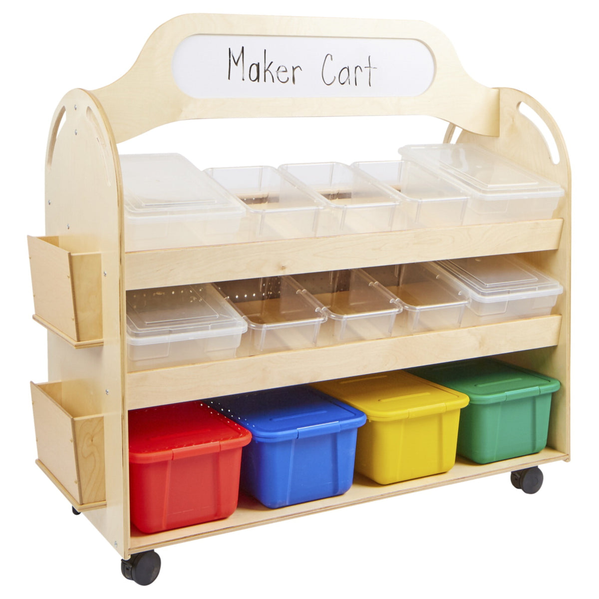 Childcraft Mobile Makerspace Cart, Clear And Assorted Trays, 48-1/4 X 22-1/2 X 49 Inches