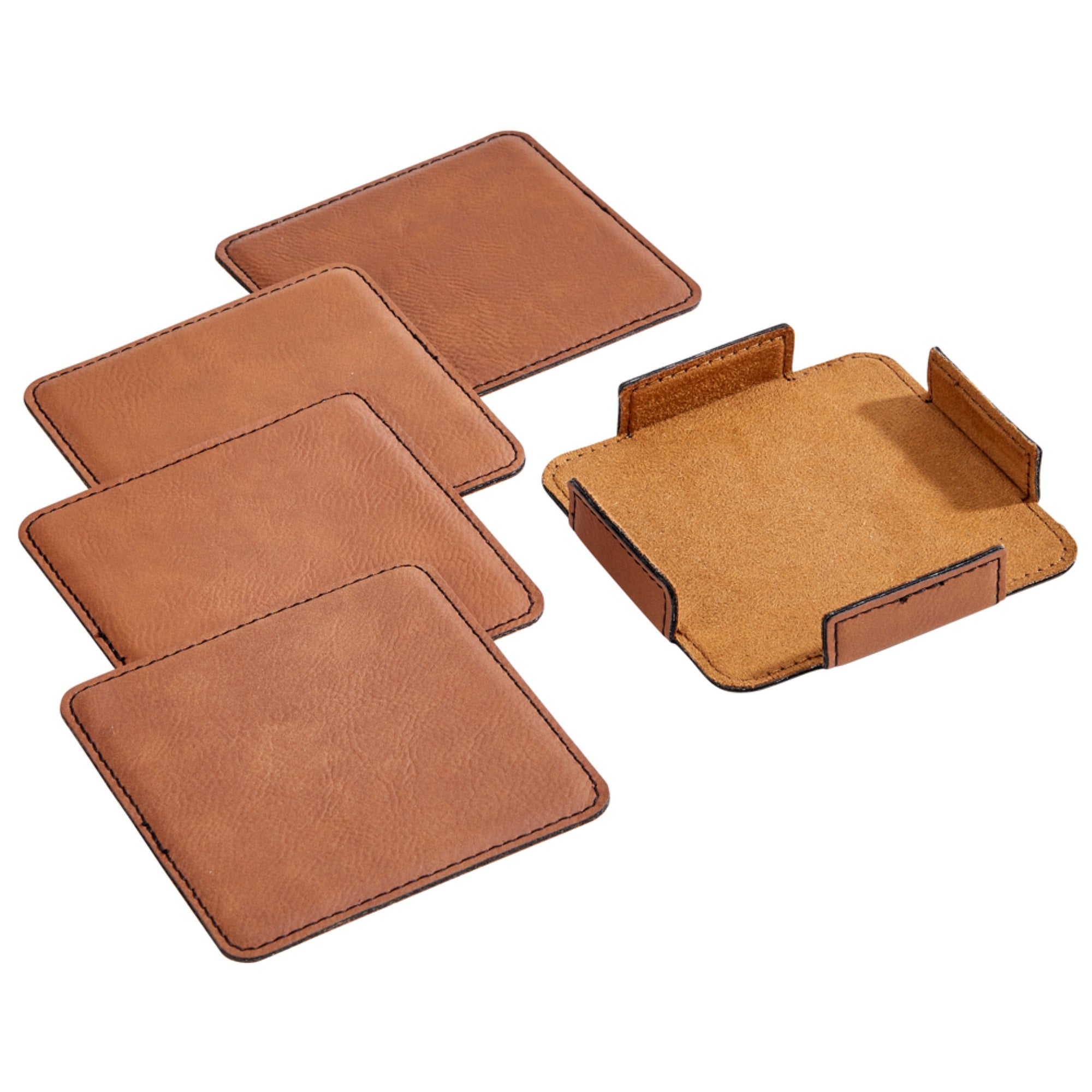 Leatherette Coasters, 4 Caramel 3.75'