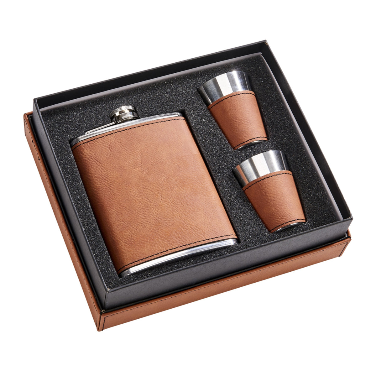 Leatherette Box/8 Oz Flask/2 Cup Caramel