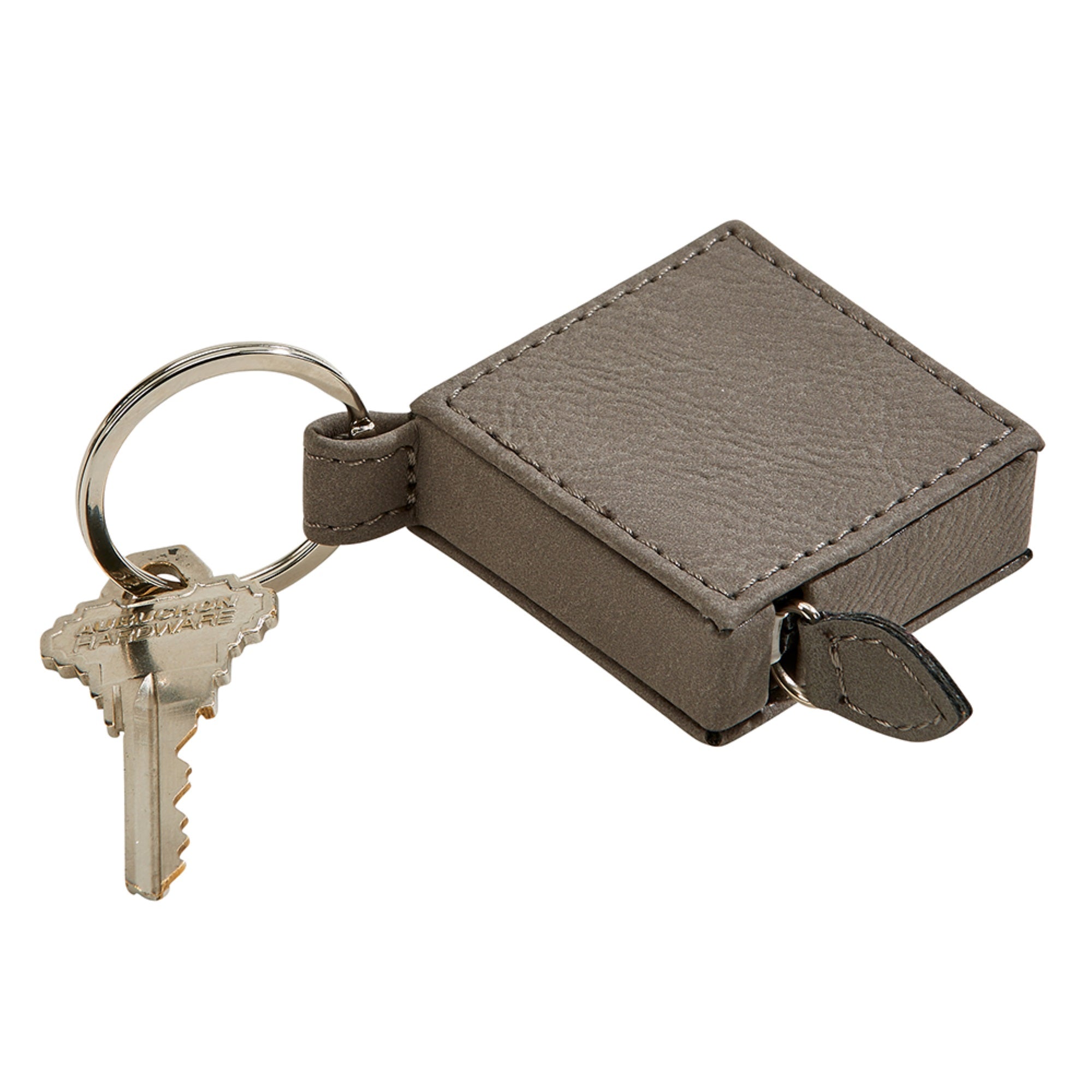 Leatherette Square Tape Measure Key Chain, Grey 2'