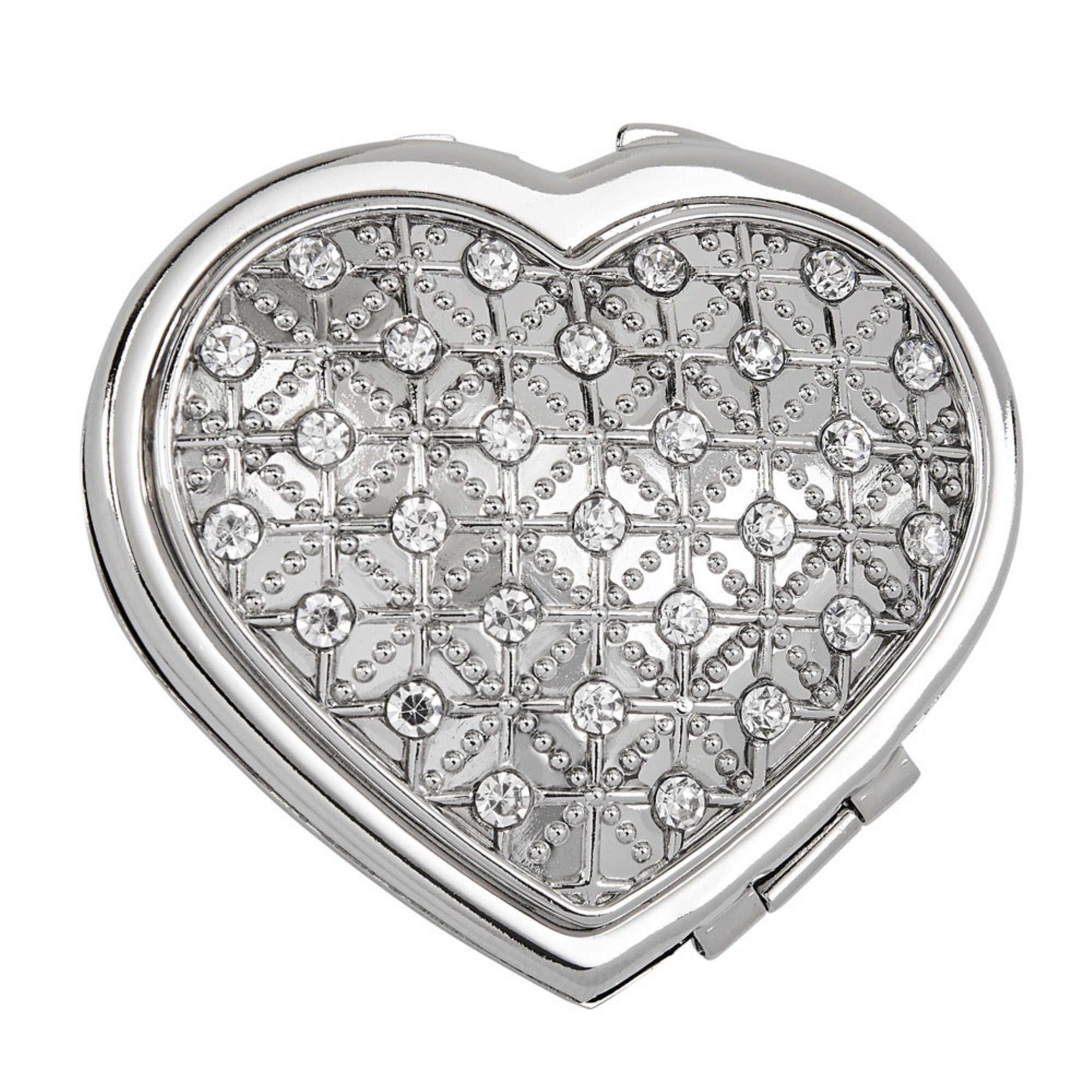 Heart Compact Mirror With Crystals, 2 3/8