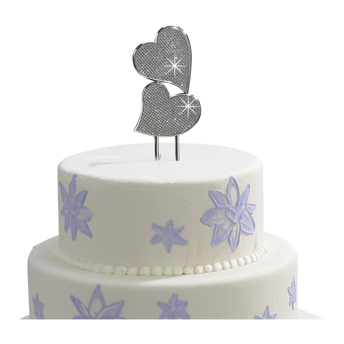 Glitter Galore Cake Topper  Double Hearts, 7' Nickel Plated
