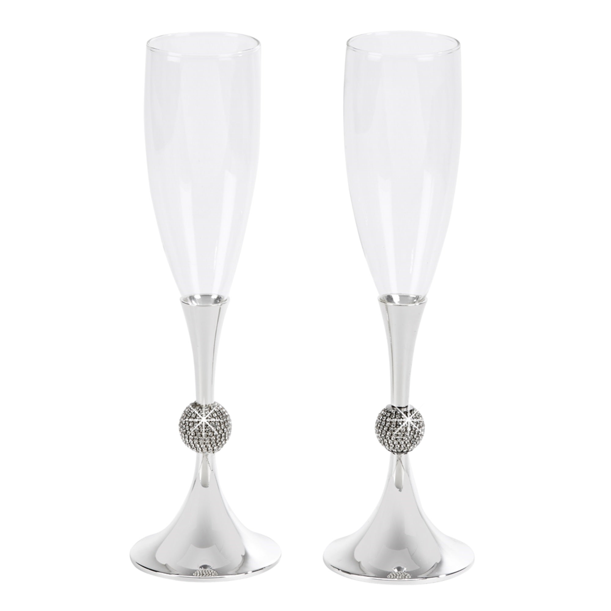 Crystal Ball Toasting Flutes, Nickel Plated 9.875'