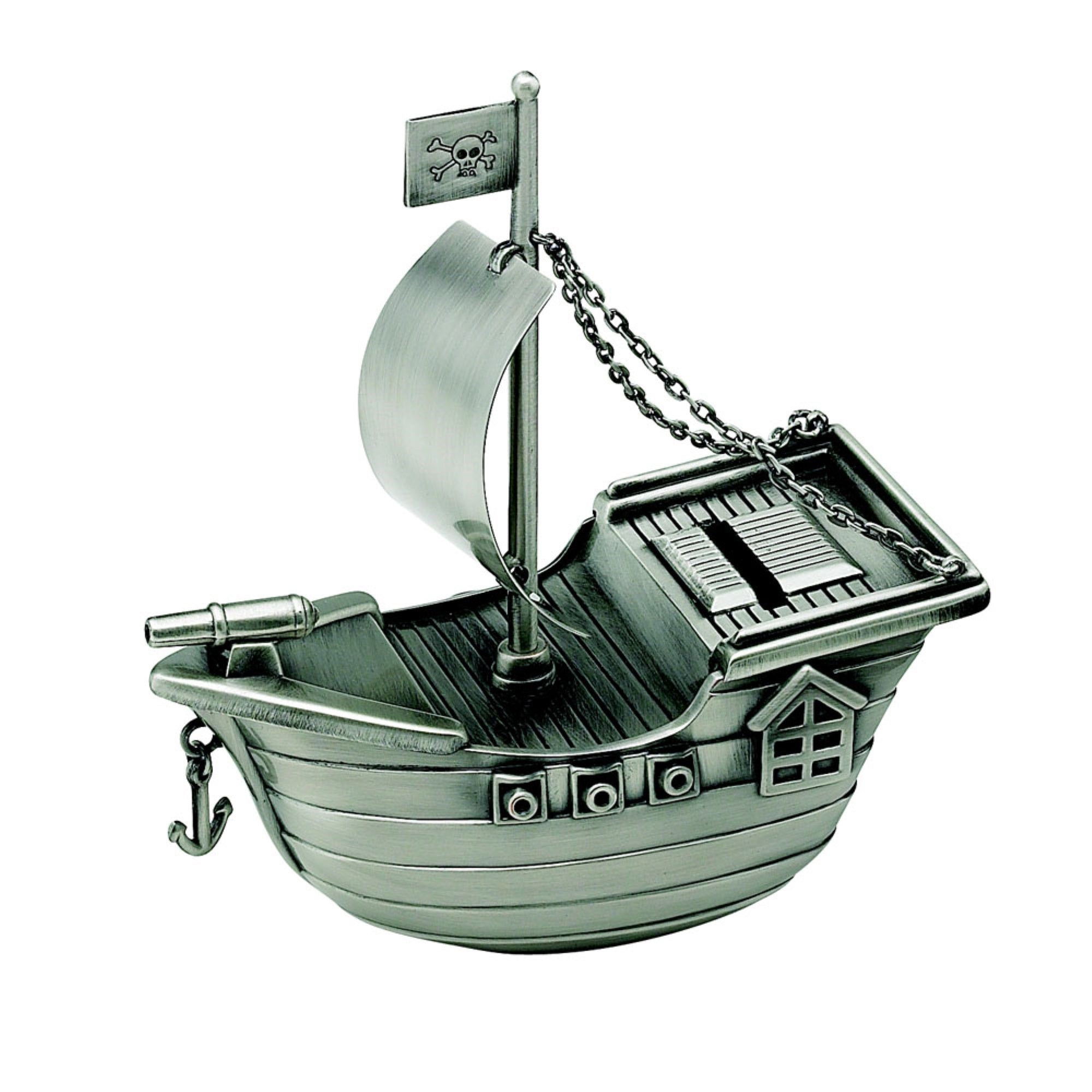 Pirate Ship Bank, Pewter Finish 6' X 5.5' X 2.5'