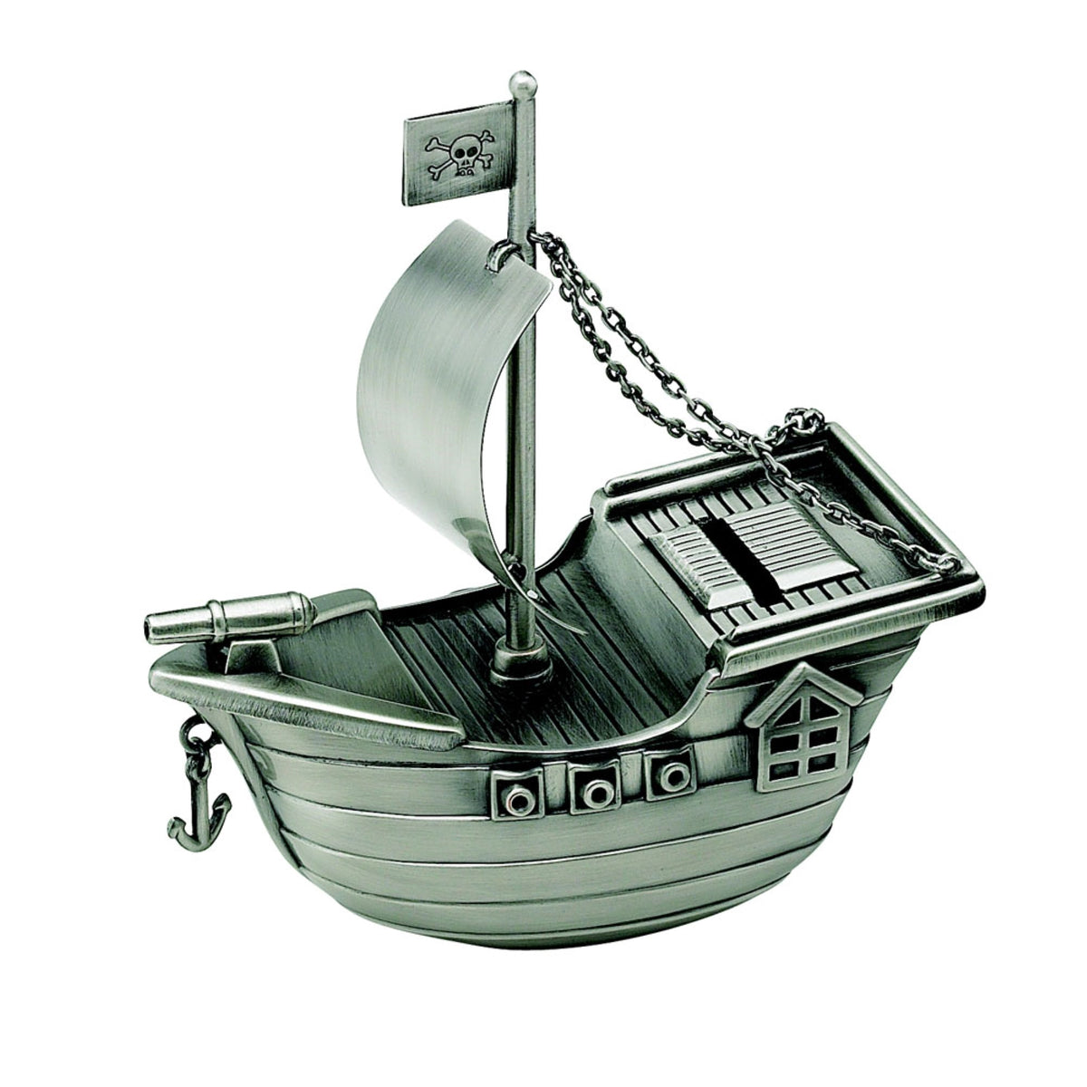 Pirate Ship Bank, Pewter Finish 6' X 5.5' X 2.5'