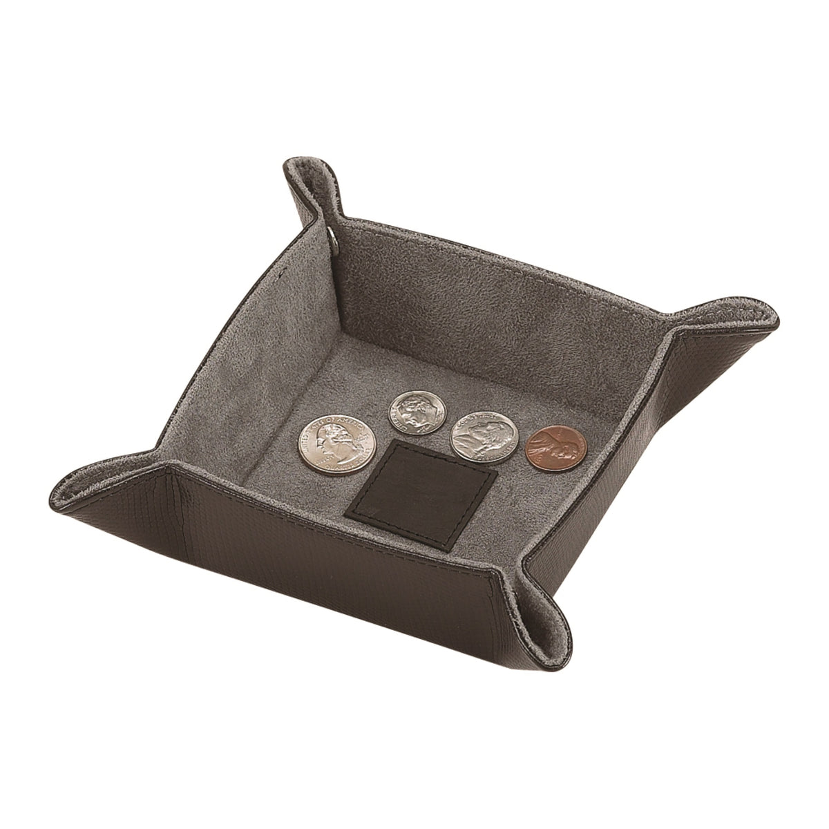 Black Snap Tray, 4.5' Square With Leather Center