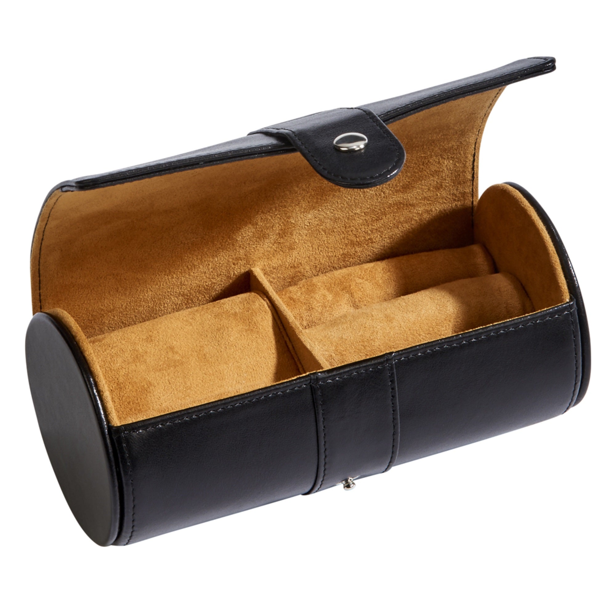 Black Leather Round Jewelry Case 6' X 3'