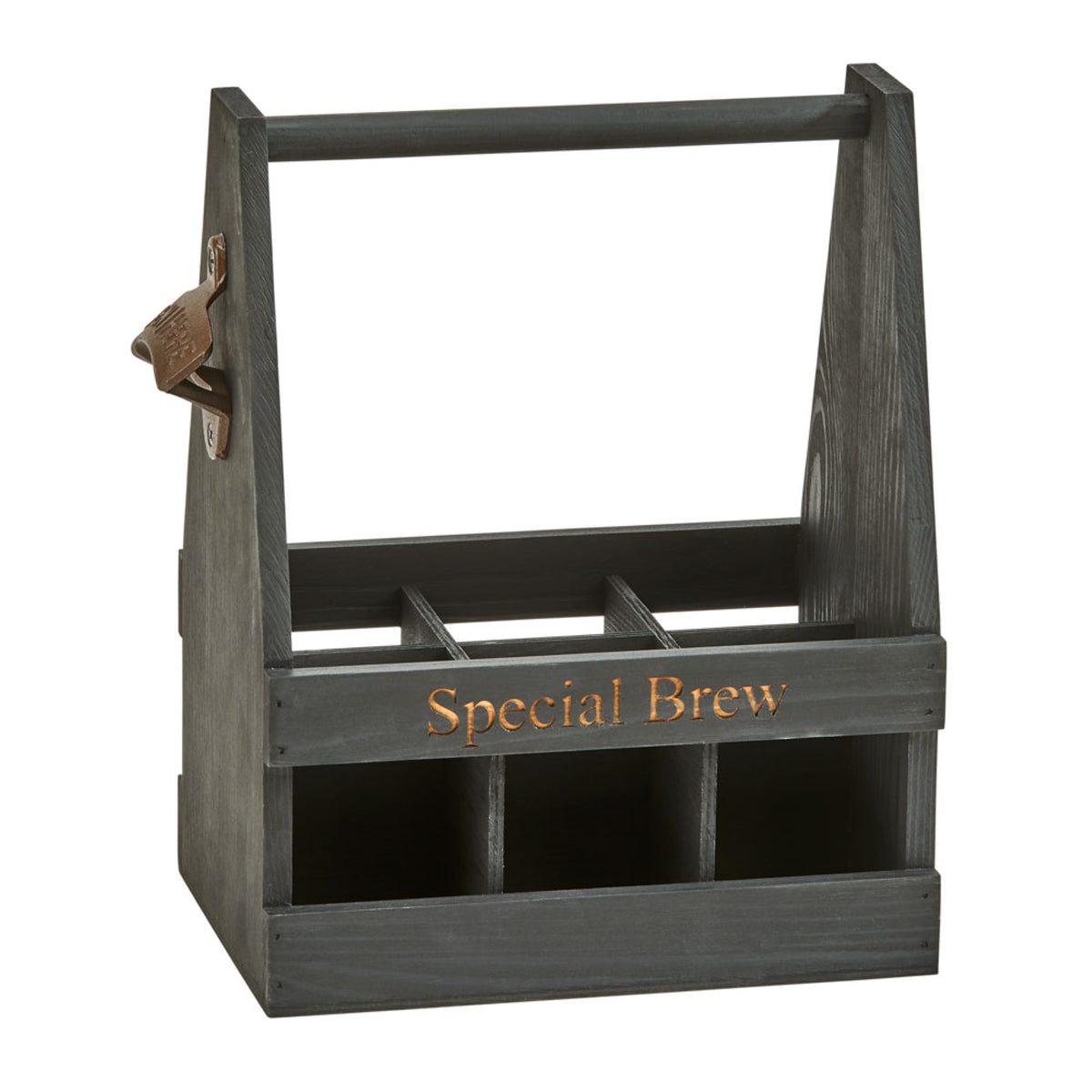 Black Wood 6 Bottle Caddy/Opener 11.25 X 9