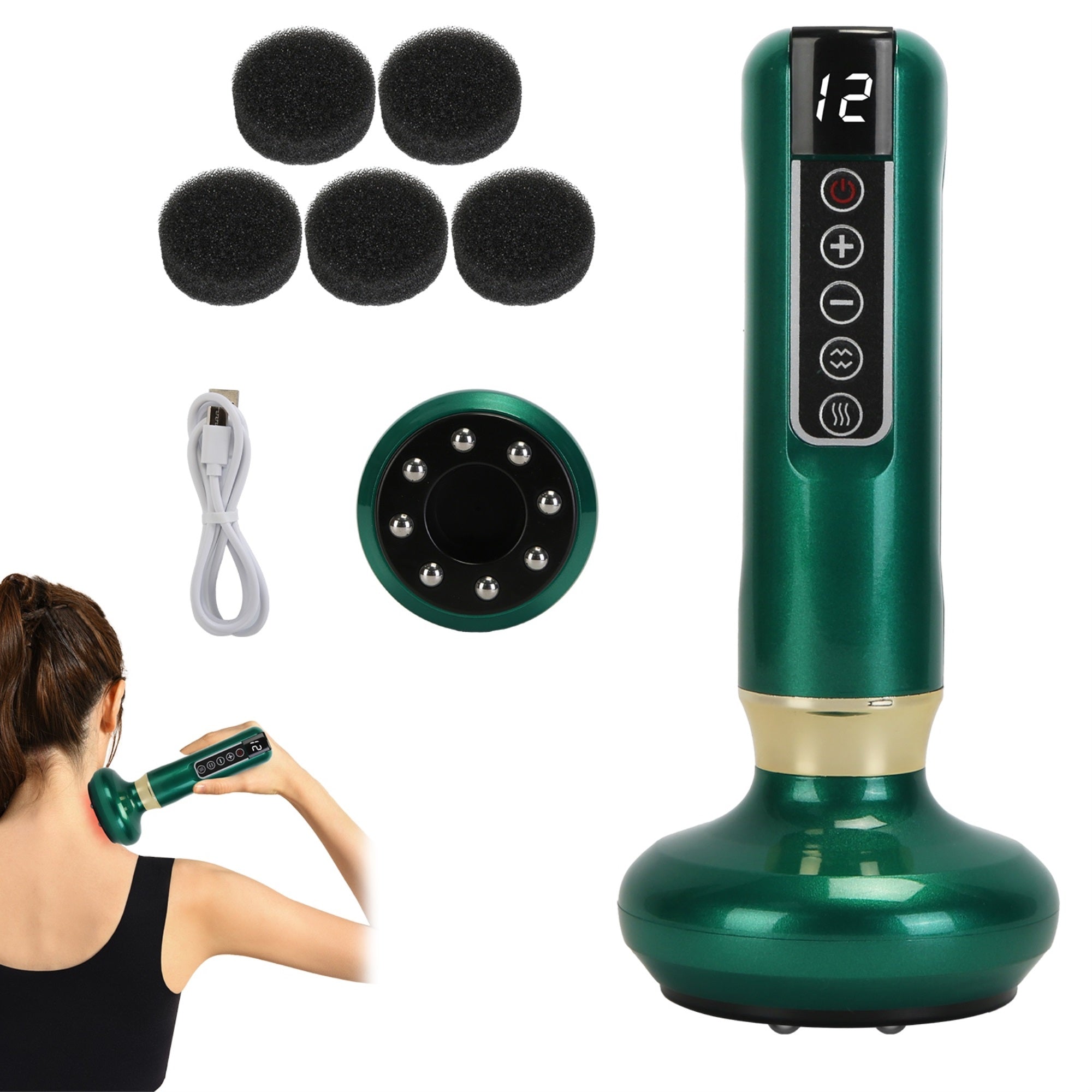 Anti Cellulite Massager Handheld Vacuum SuctionCupping Kit Beauty Tool with 12 Suction Mode 12 Heating 20Mins Auto-Off One-Key Pressure Release for A