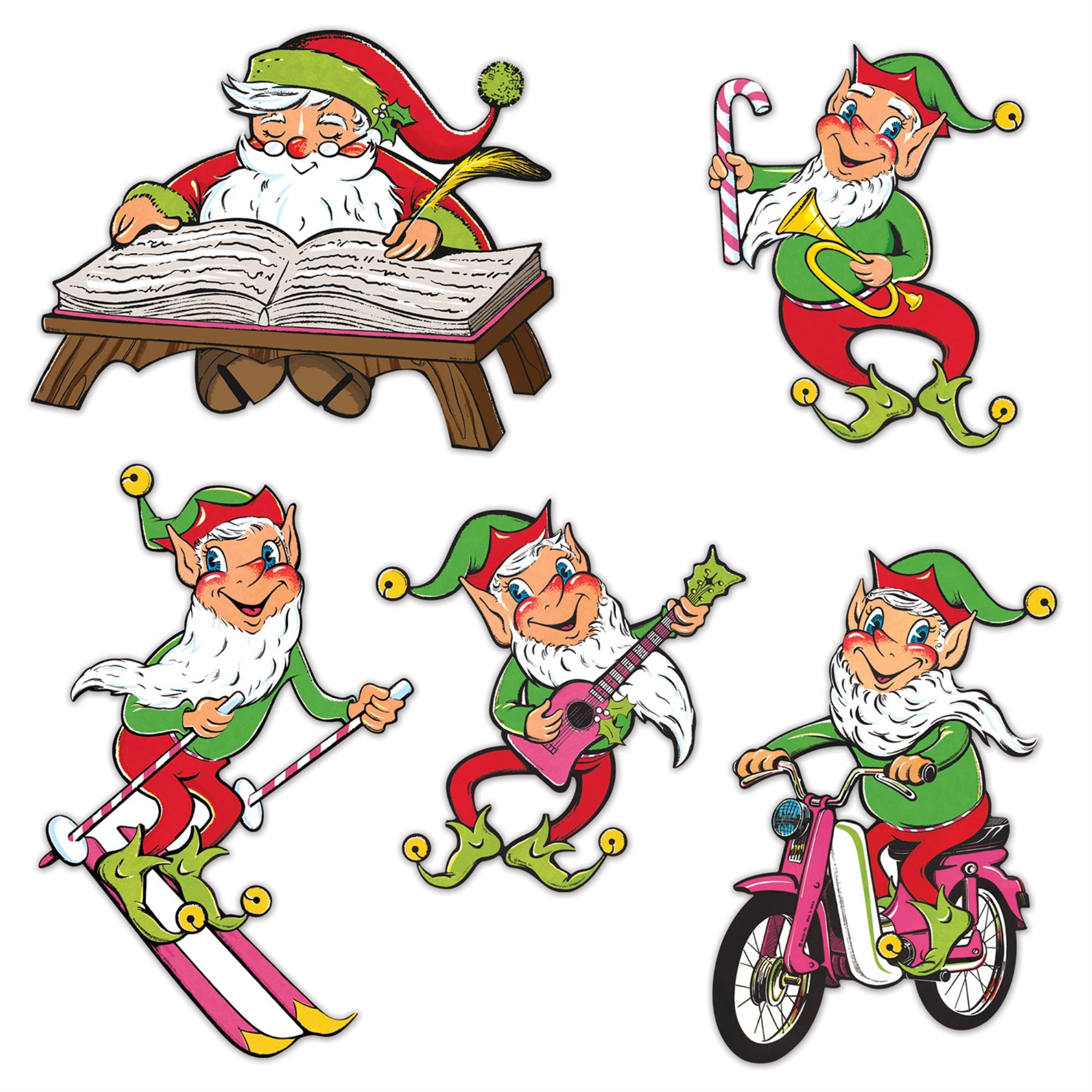 Vintage Christmas Santa & Elves Cutouts, (Pack Of 12)