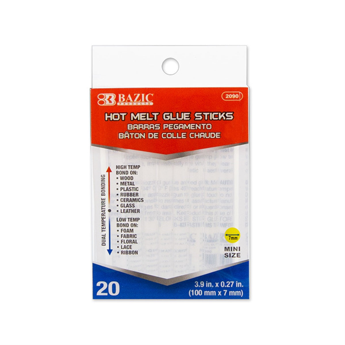 Bazic 3.9' X 0.27' Dual Temp. Mini Hot Melt Glue Sticks (20/Box)