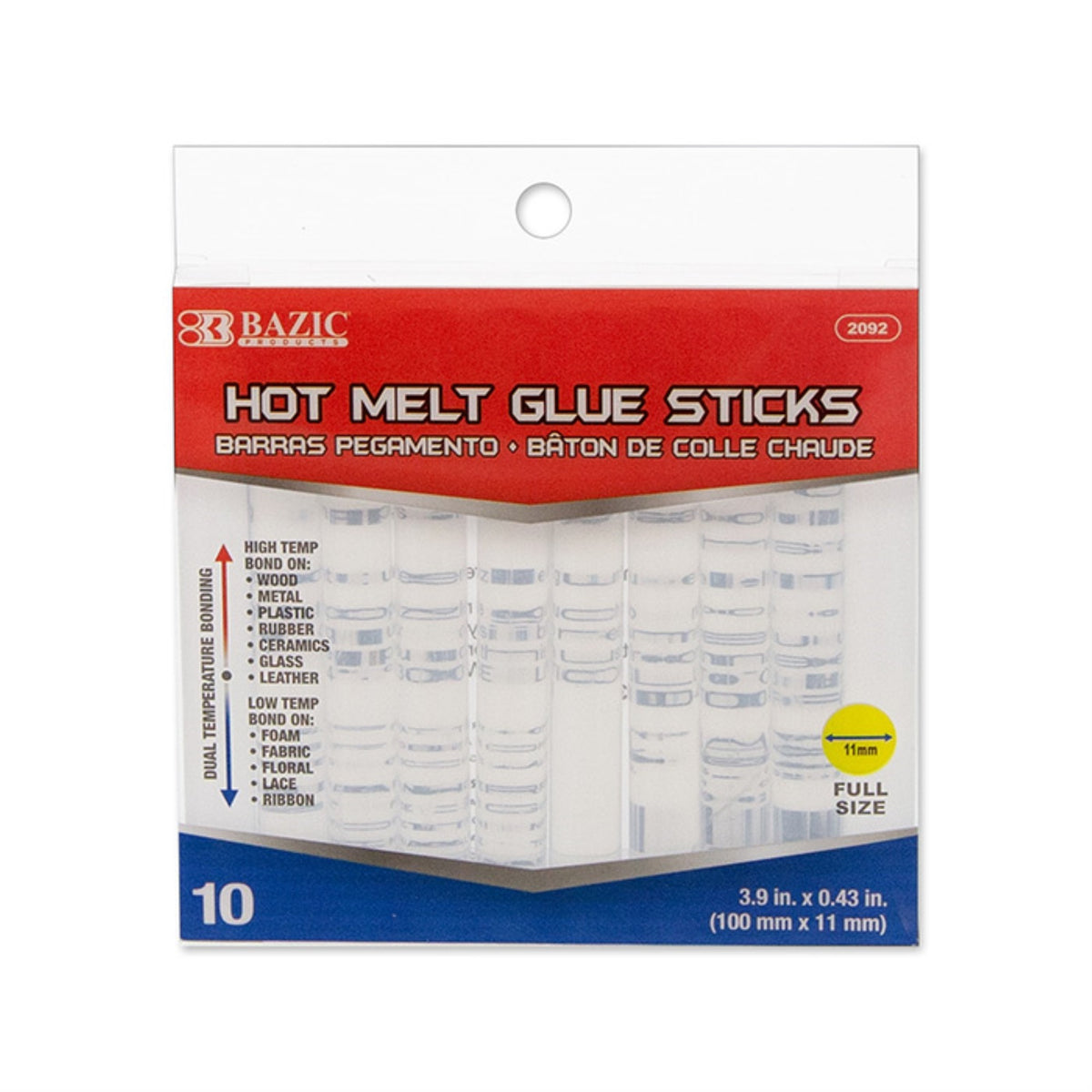Bazic 3.9' X 0.43' Dual Temp. Full Size Hot Melt Glue Sticks (10/Box) /Case Qty - 144
