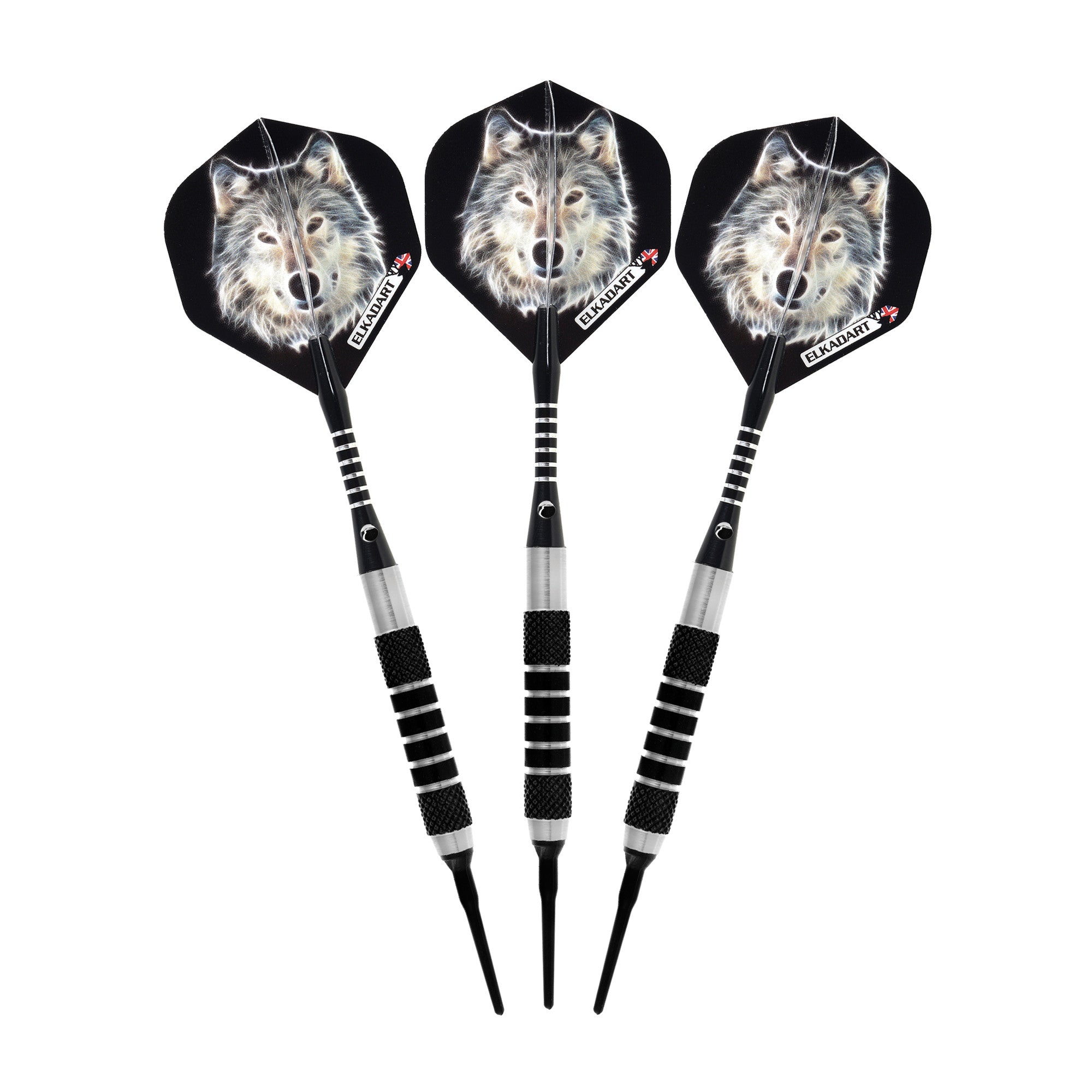 Elkadart Lone Wolf Soft Tip Darts Silver With Black Knurling 14 Grams