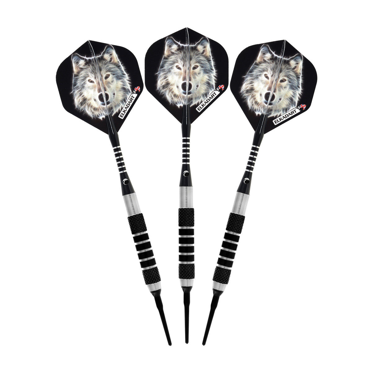 Elkadart Lone Wolf Soft Tip Darts Silver With Black Knurling 14 Grams