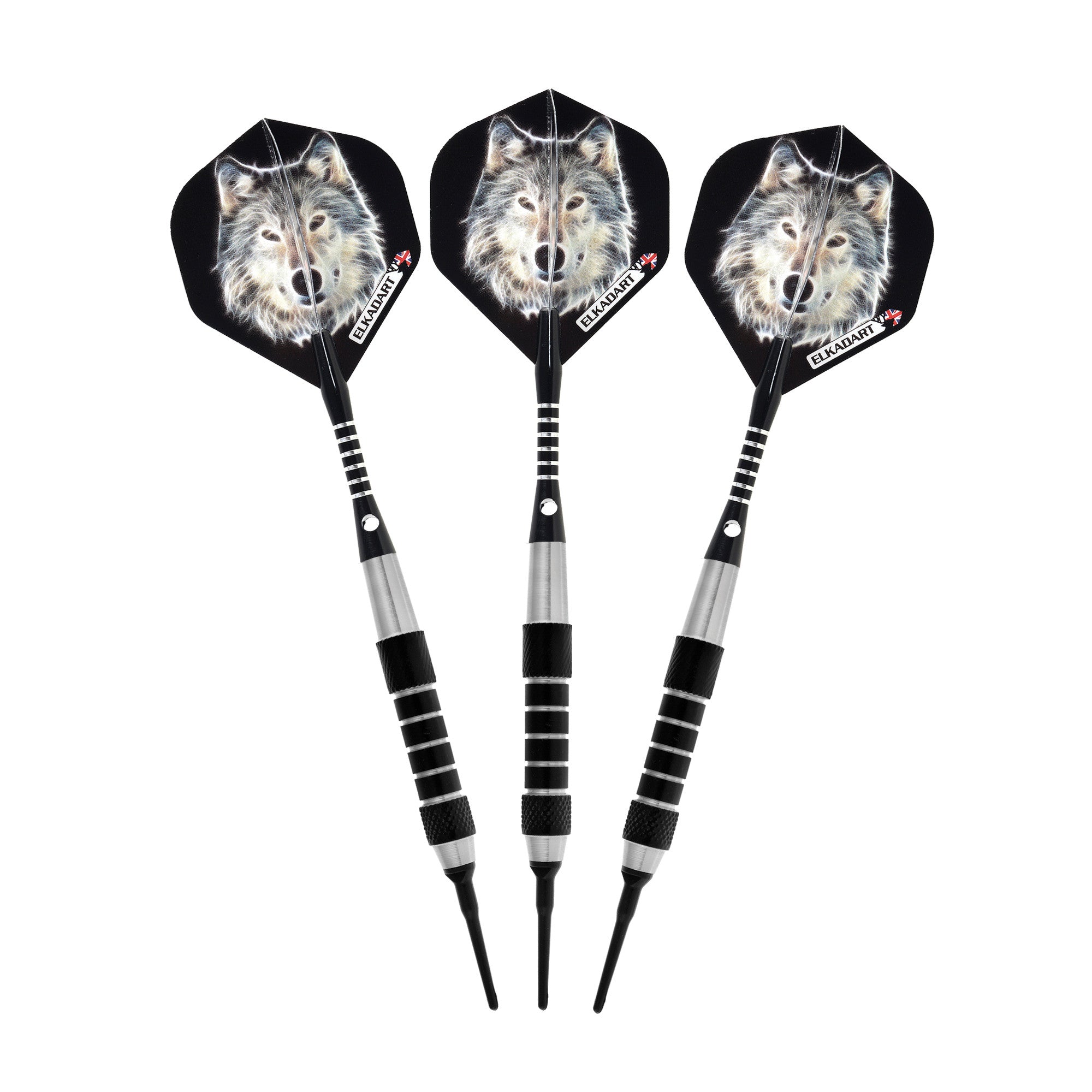 Elkadart Lone Wolf Soft Tip Darts Silver With Black Knurling 16 Grams