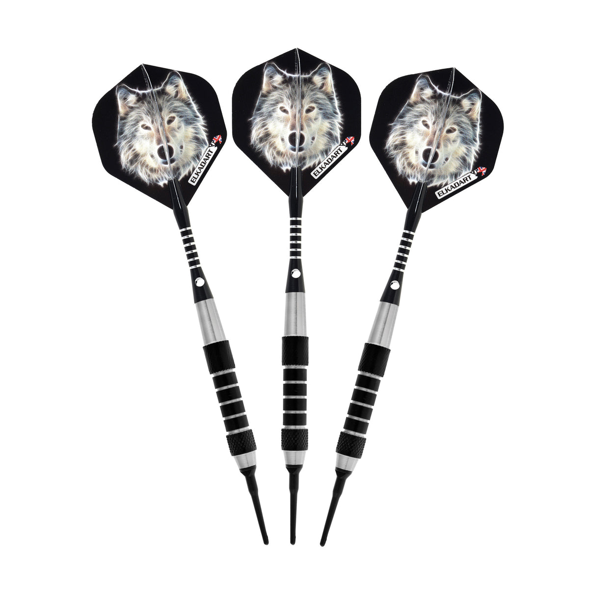 Elkadart Lone Wolf Soft Tip Darts Silver With Black Knurling 16 Grams