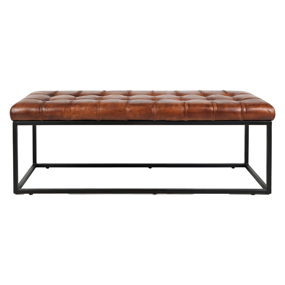 Global Archive 50' Genuine Distressed Leather Mid-Century Modern Ottoman Bench
