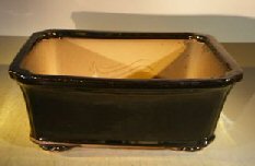 Black Ceramic Bonsai Pot - Rectangle Professional Series 12.5 x 10.5 x 4.5