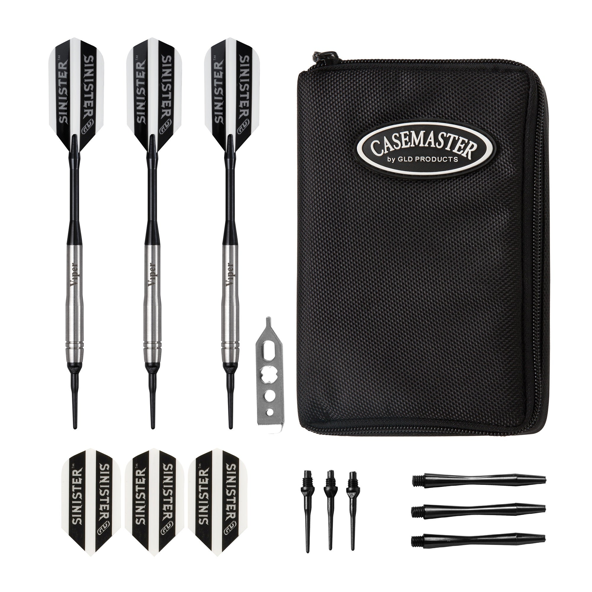 Viper Sinister 95% Tungsten 18 Gram Darts Beveled Barrel & Casemaster Select Black Dart Case
