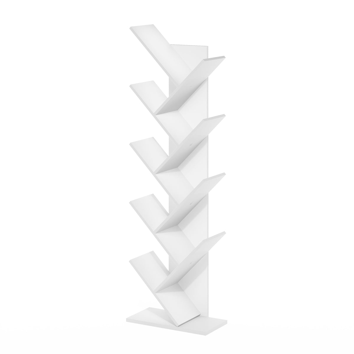 Furinno Tree Bookshelf 9-Tier Floor Standing Tree Bookcase, White