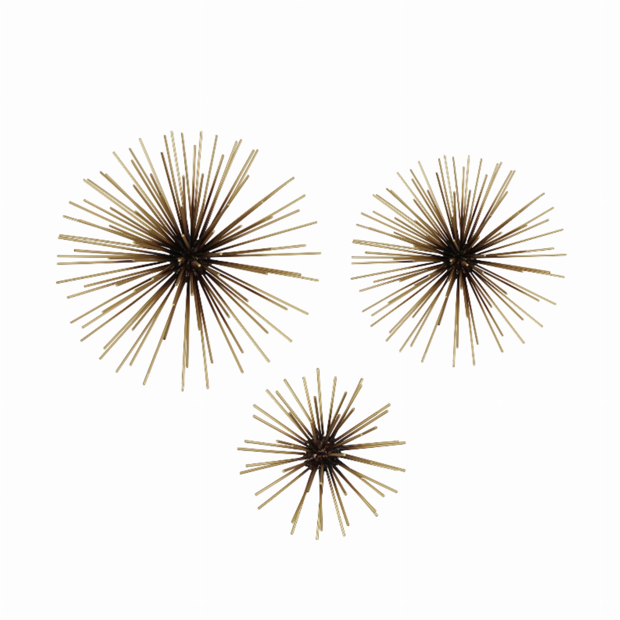 Set Of 3 Black And Gold Starburst Metal Wall Art