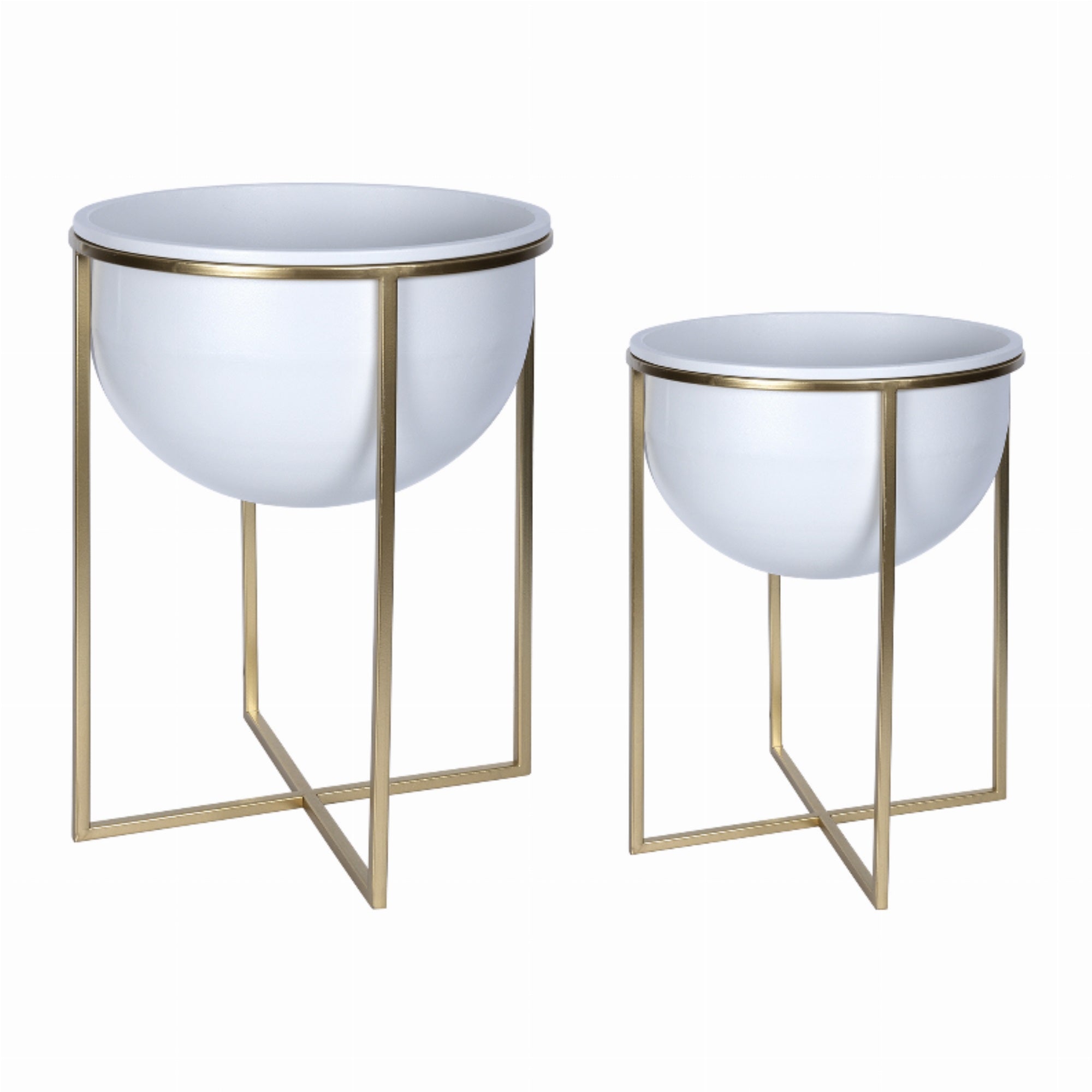 Modern Set Of 2 White And Gold Plant Stand