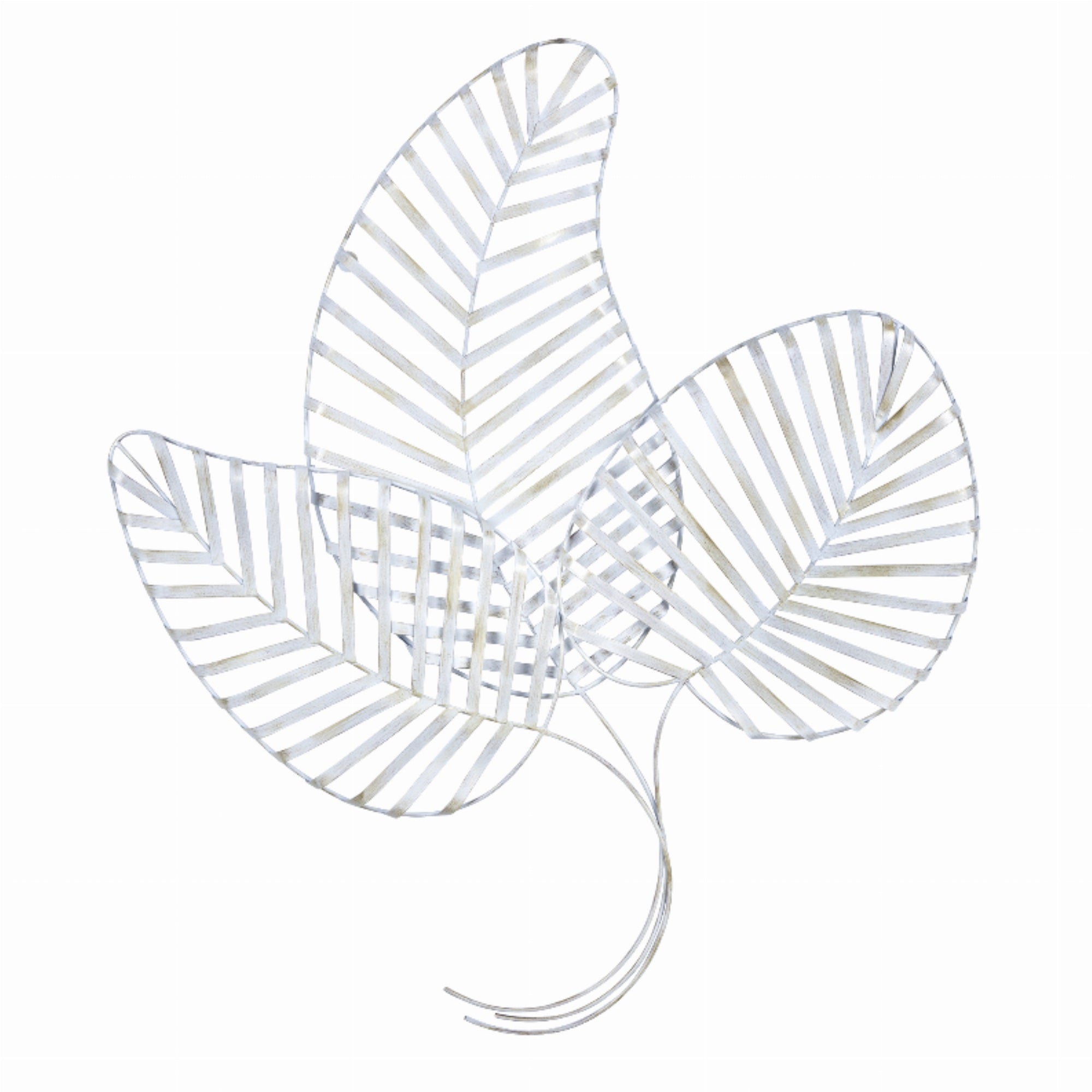 Tropical Distressed White Fanned Metal Leaves Botanical Wall Decor