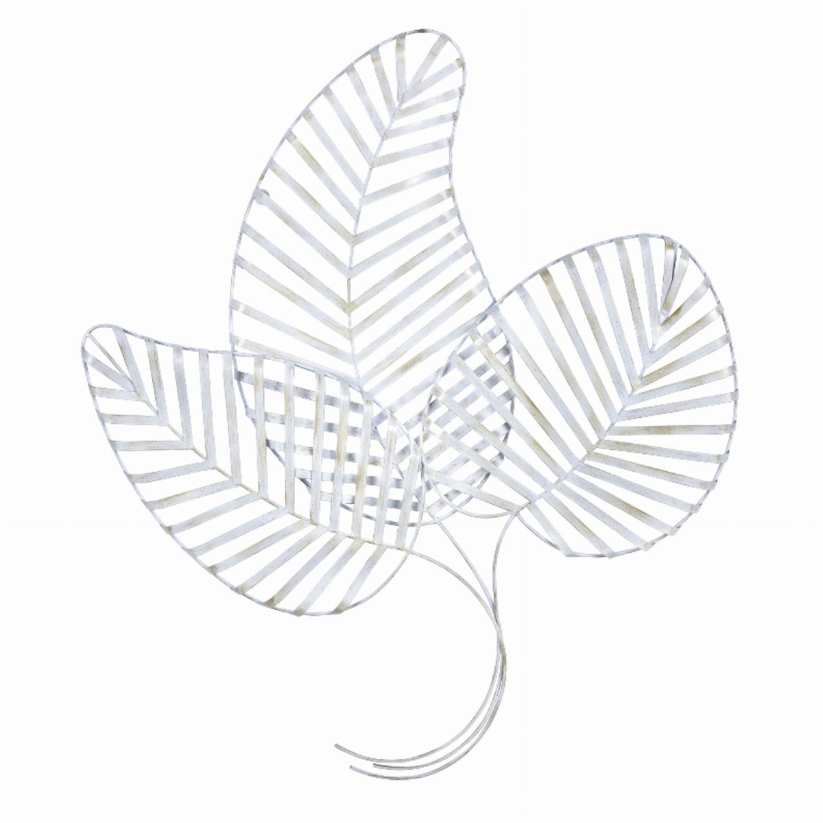 Tropical Distressed White Fanned Metal Leaves Botanical Wall Decor