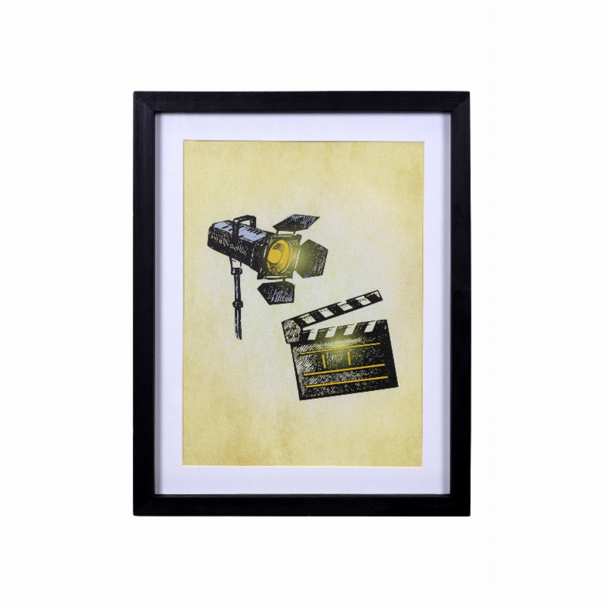 Movie Light And Clapboard Framed Wall Art Under Glass