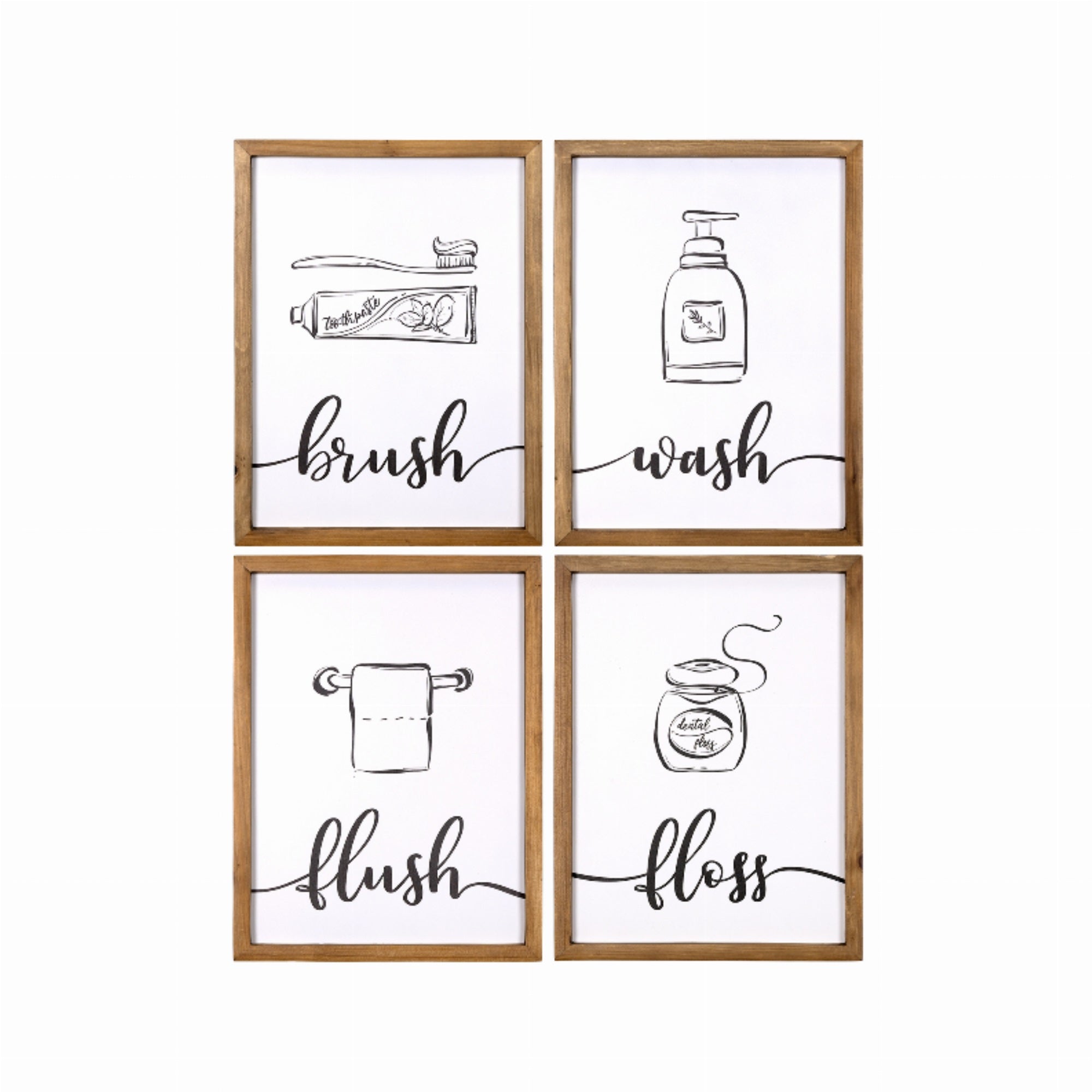 Brush, Wash, Flush, And Floss High Gloss Bathroom Wall Art Set