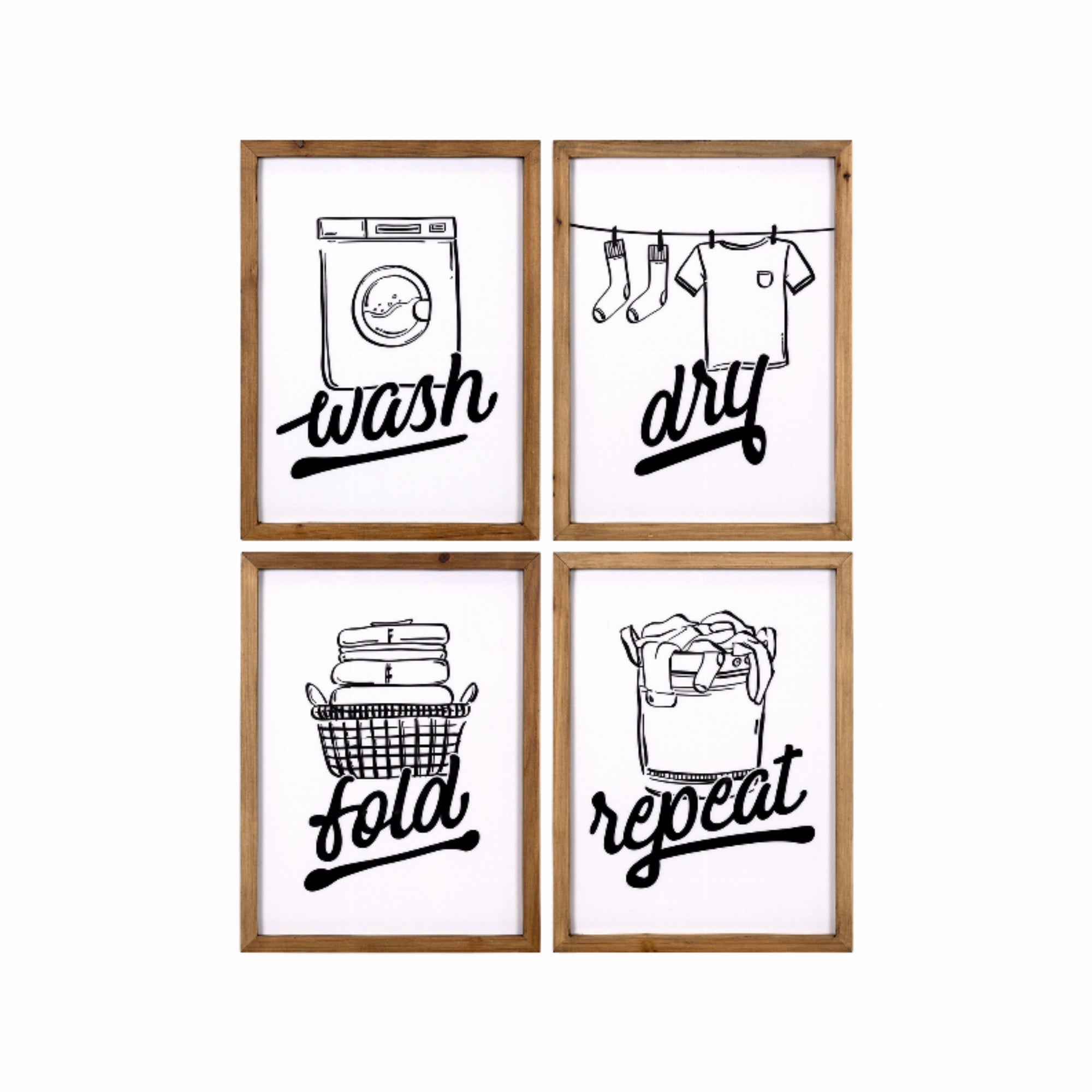 Wash, Dry, Fold, And Repeat High Gloss Laundry Wall Art Set