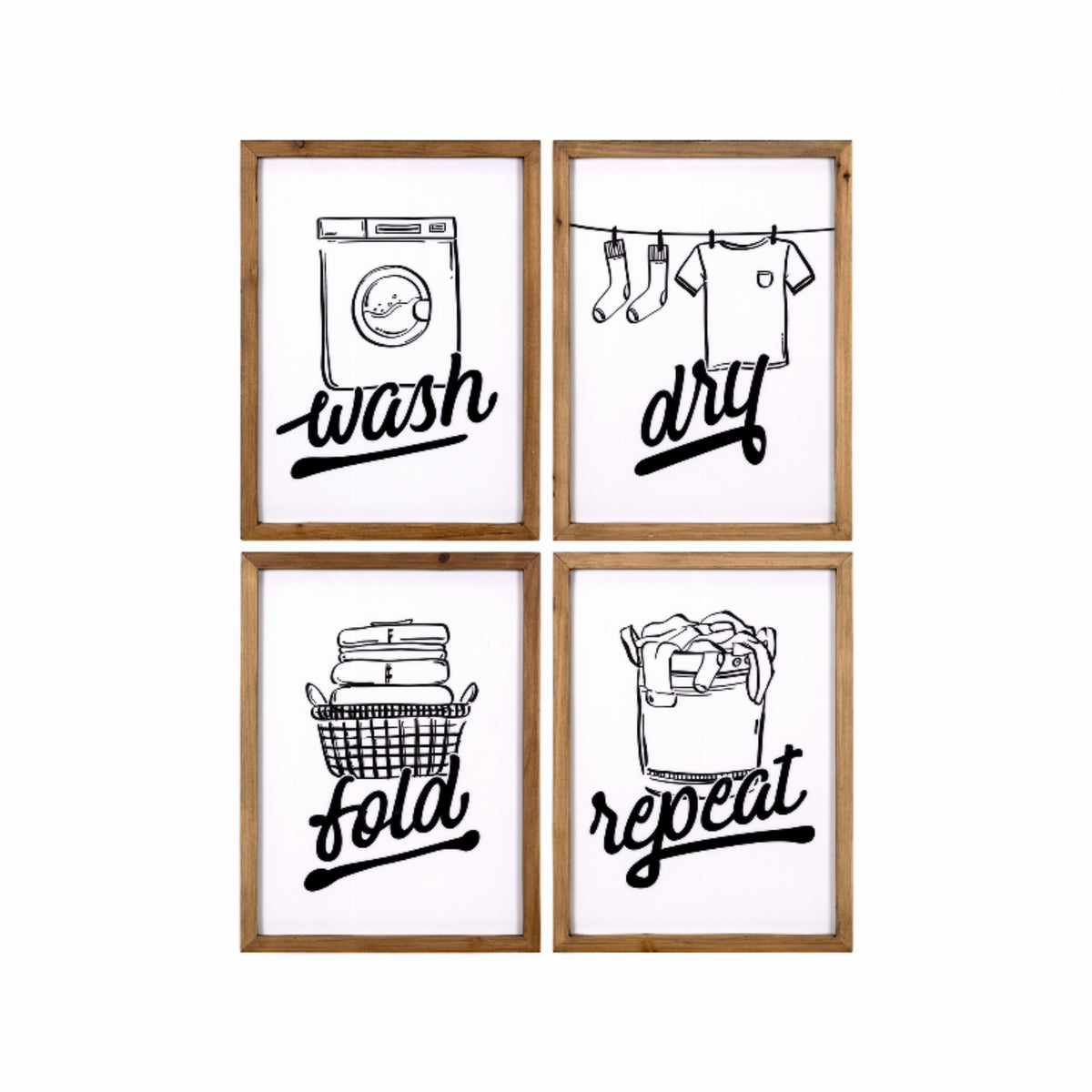 Wash, Dry, Fold, And Repeat High Gloss Laundry Wall Art Set
