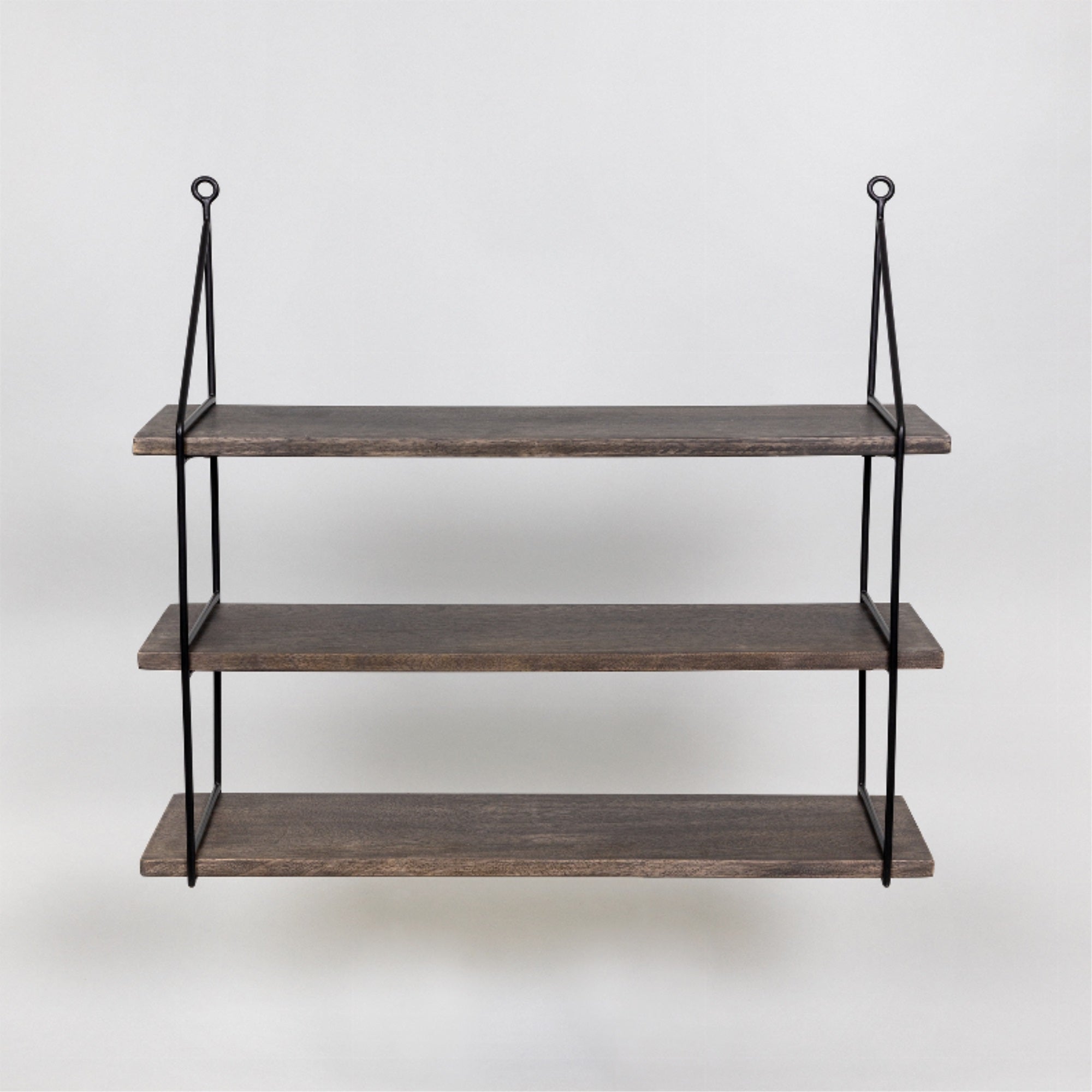 3-Tier Mango Wood & Metal Wall Shelf