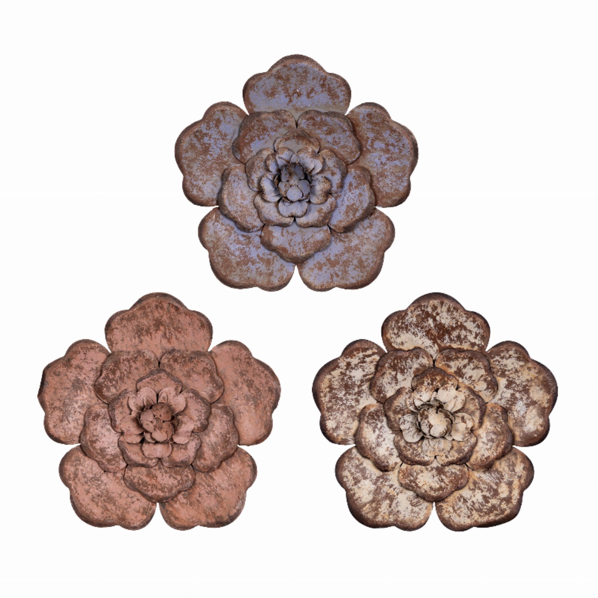 Farmhouse Set Of 3 Rustic Metal Flowers Wall Decor
