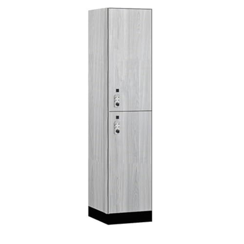 Salsbury 18 Wide Premier Wood Locker-Double Tier-1 Wide-6 Feet High-18” Deep-Silver Teak-Silver Resettable Combination Locks