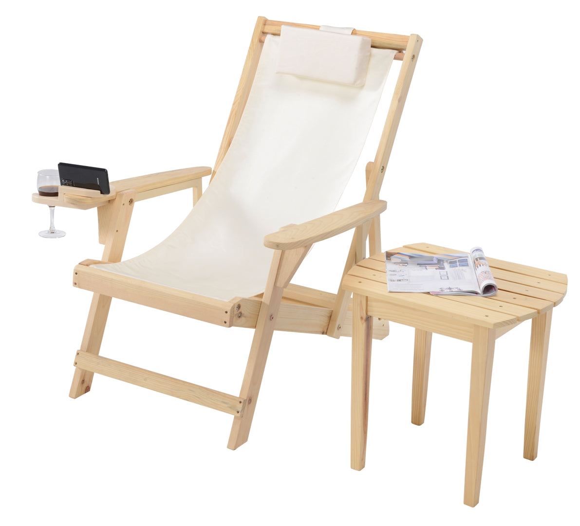 Romantic Collection Canvas Sling Chair with Cup and Wine Holder and end table