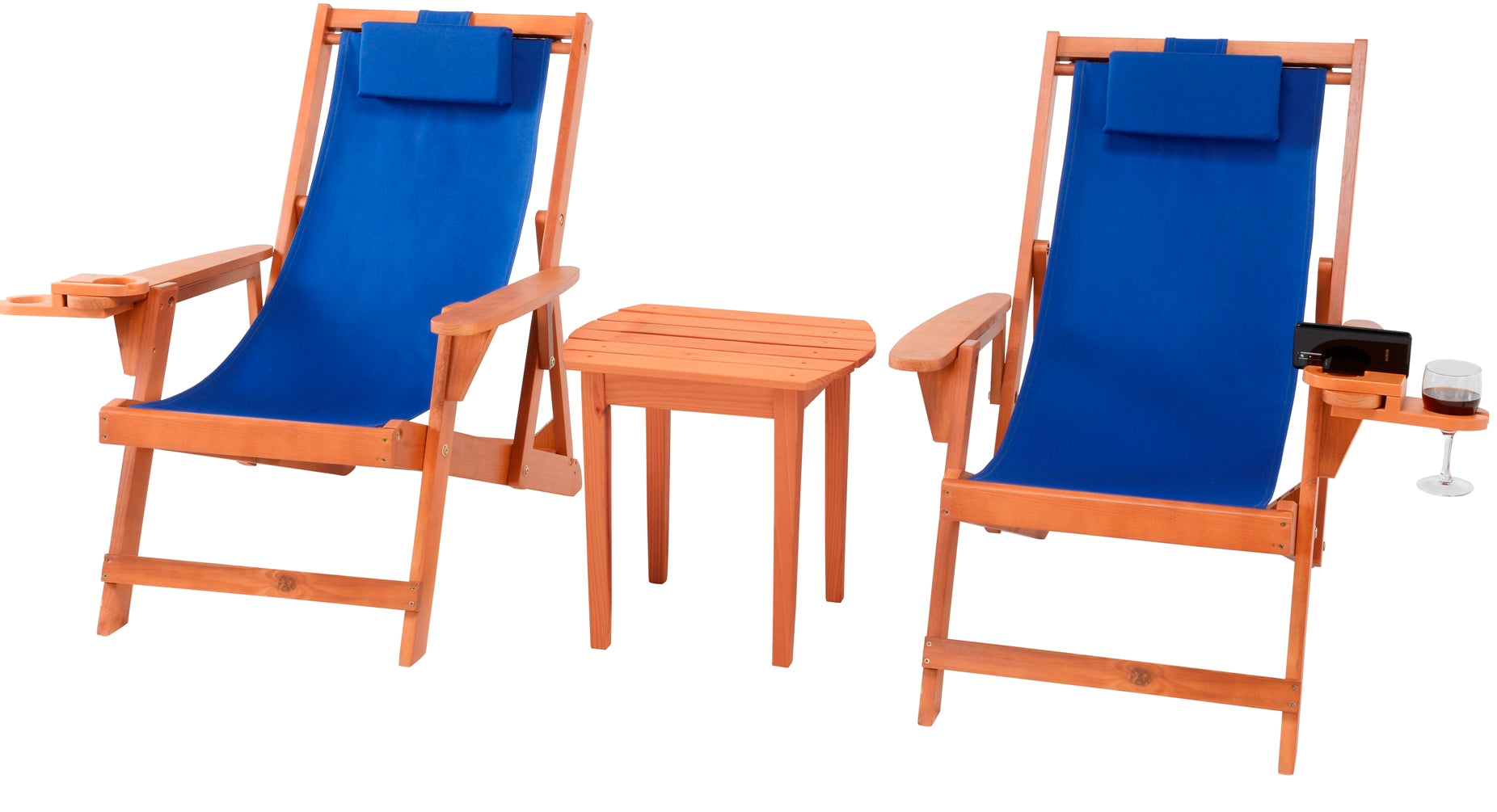 Romantic Collection Canvas Sling Chairs with Cup and Wine Holder and end table